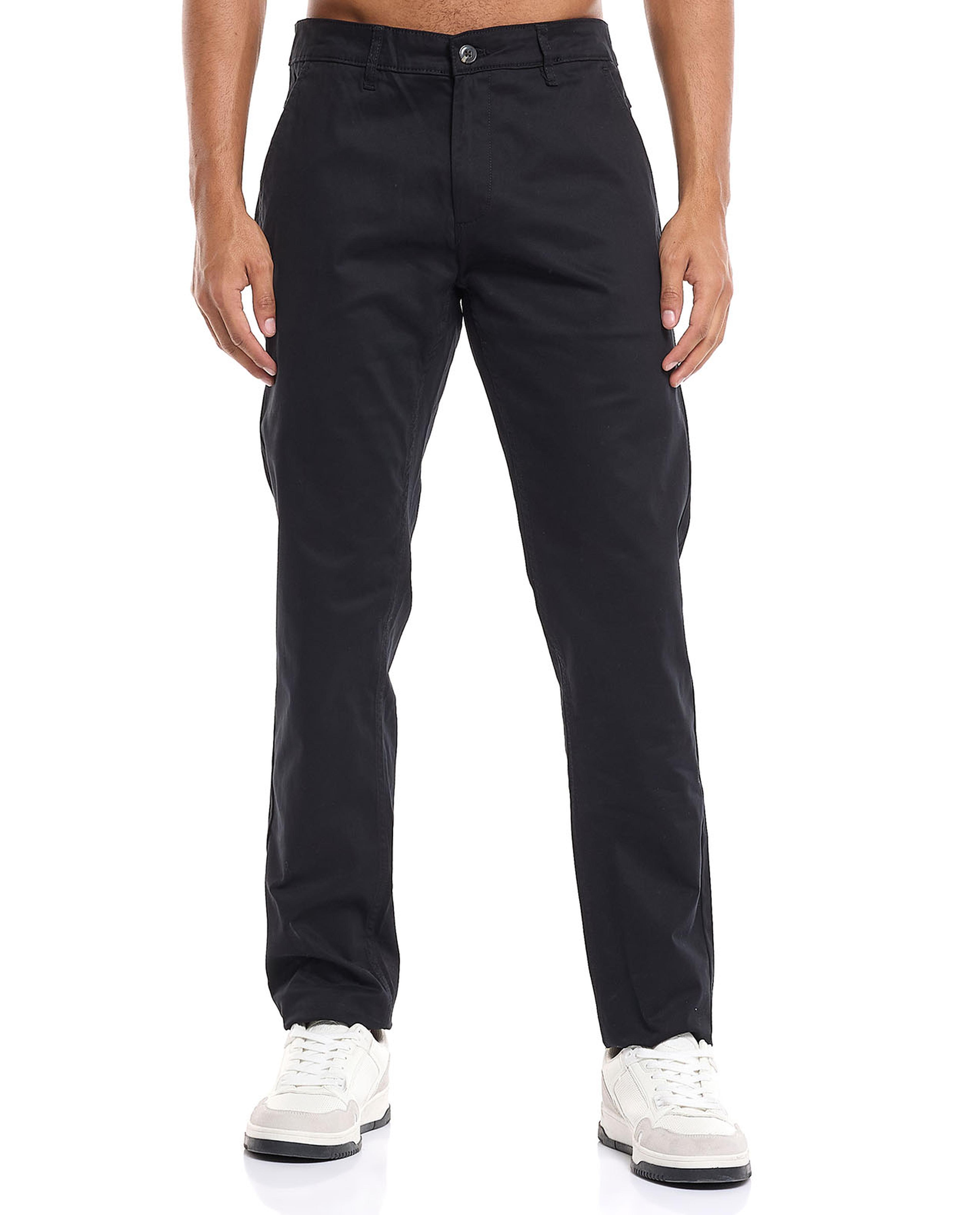 Solid Slim Fit Chinos with Button Closure