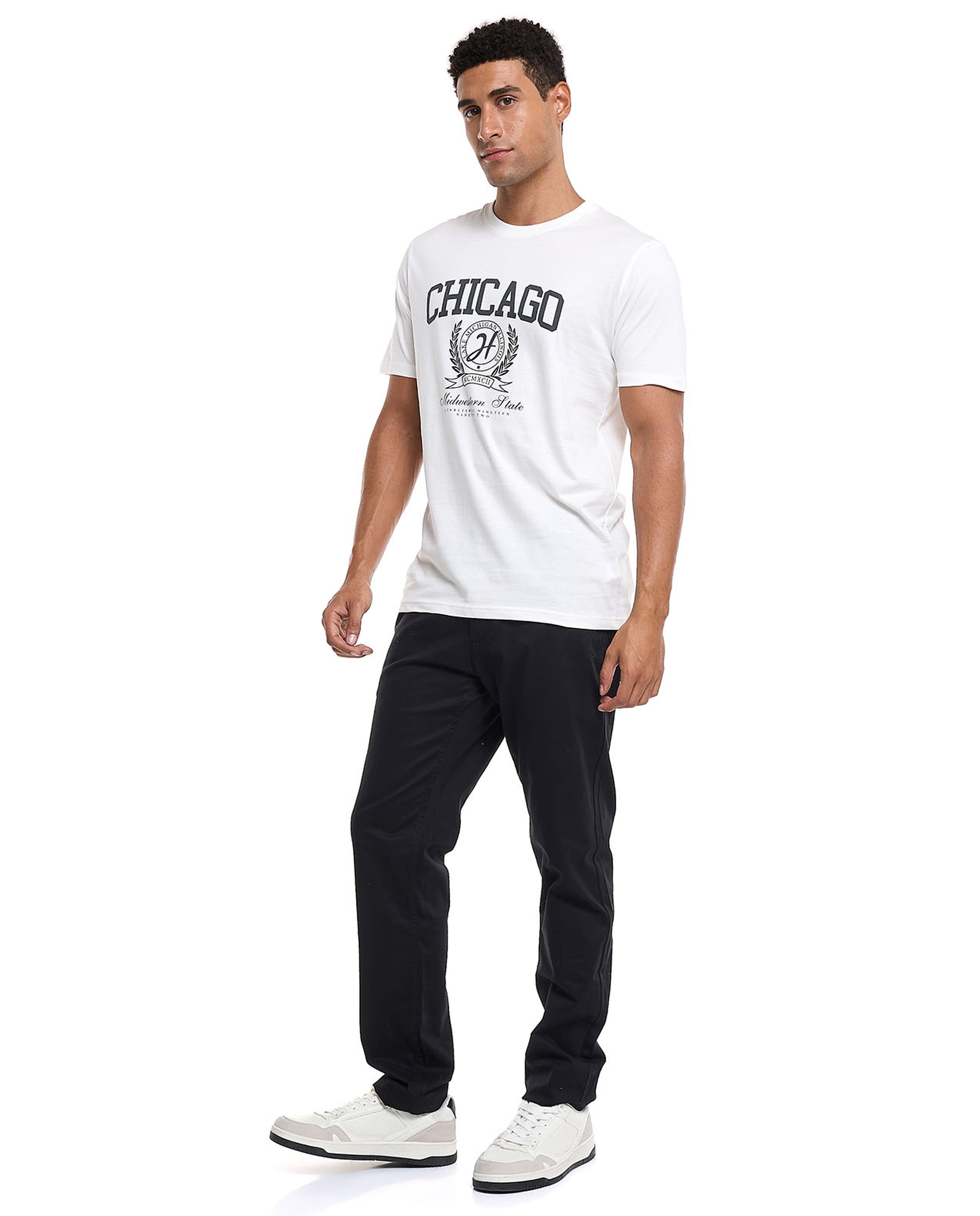 Solid Slim Fit Chinos with Button Closure