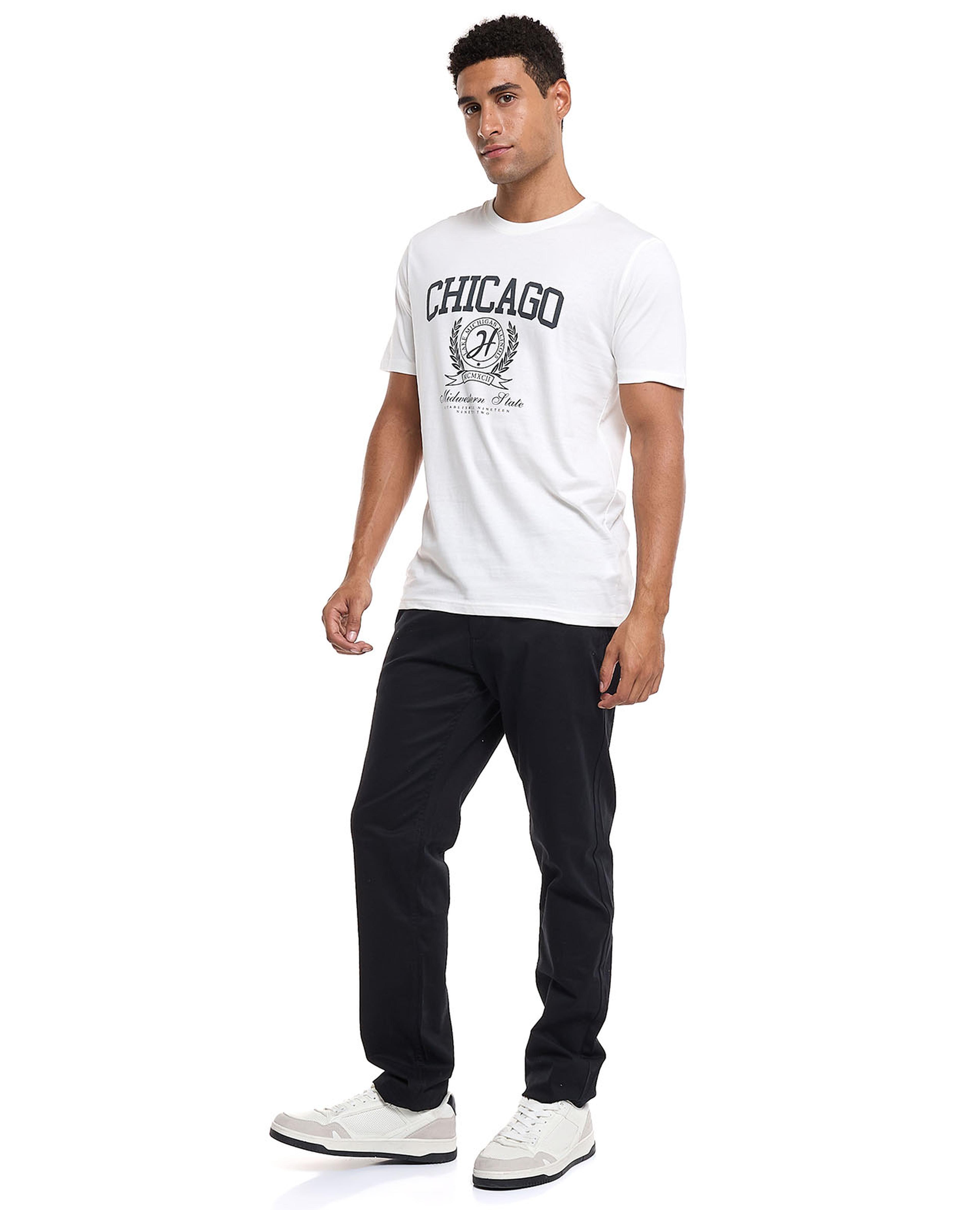 Solid Slim Fit Chinos with Button Closure