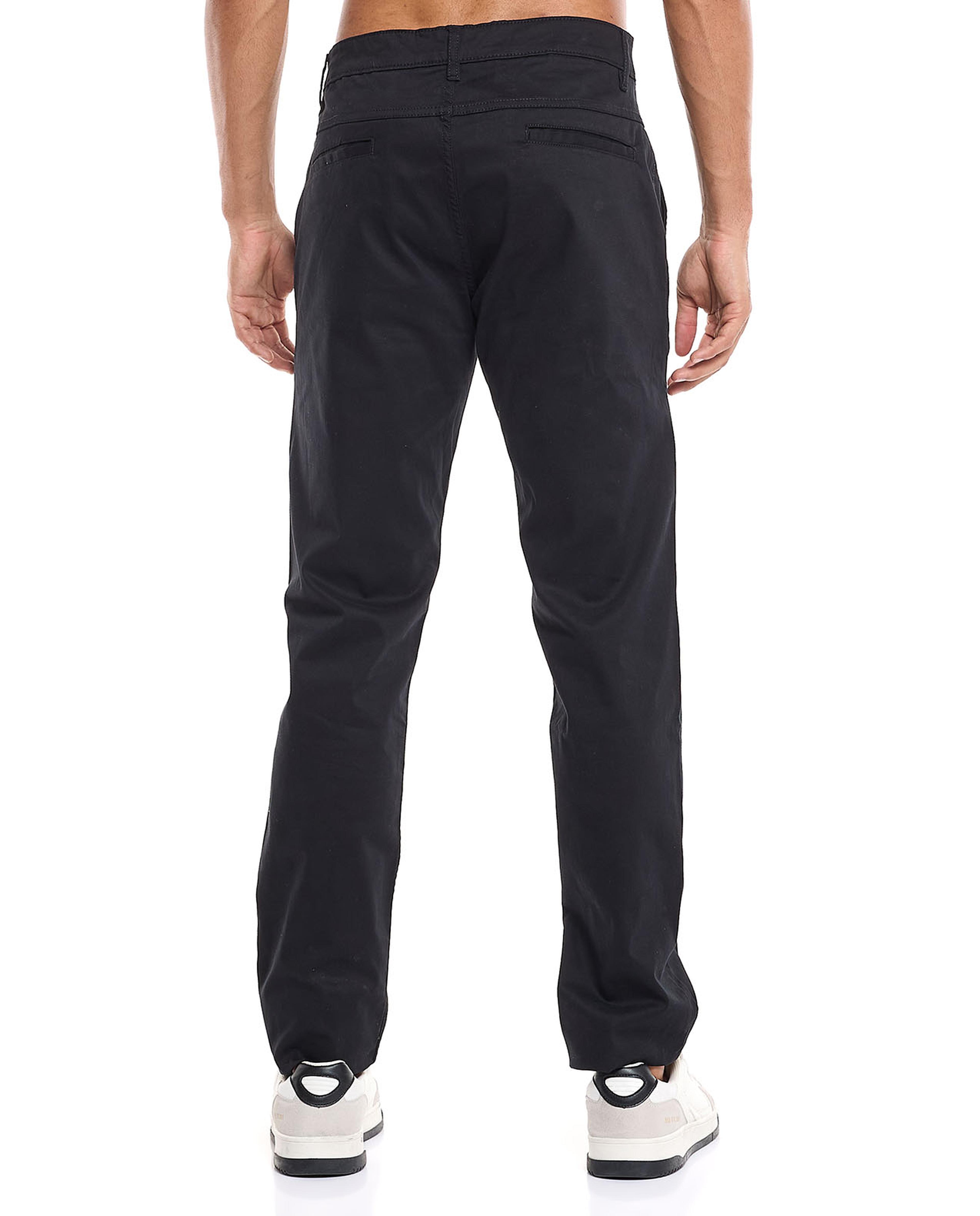 Solid Slim Fit Chinos with Button Closure