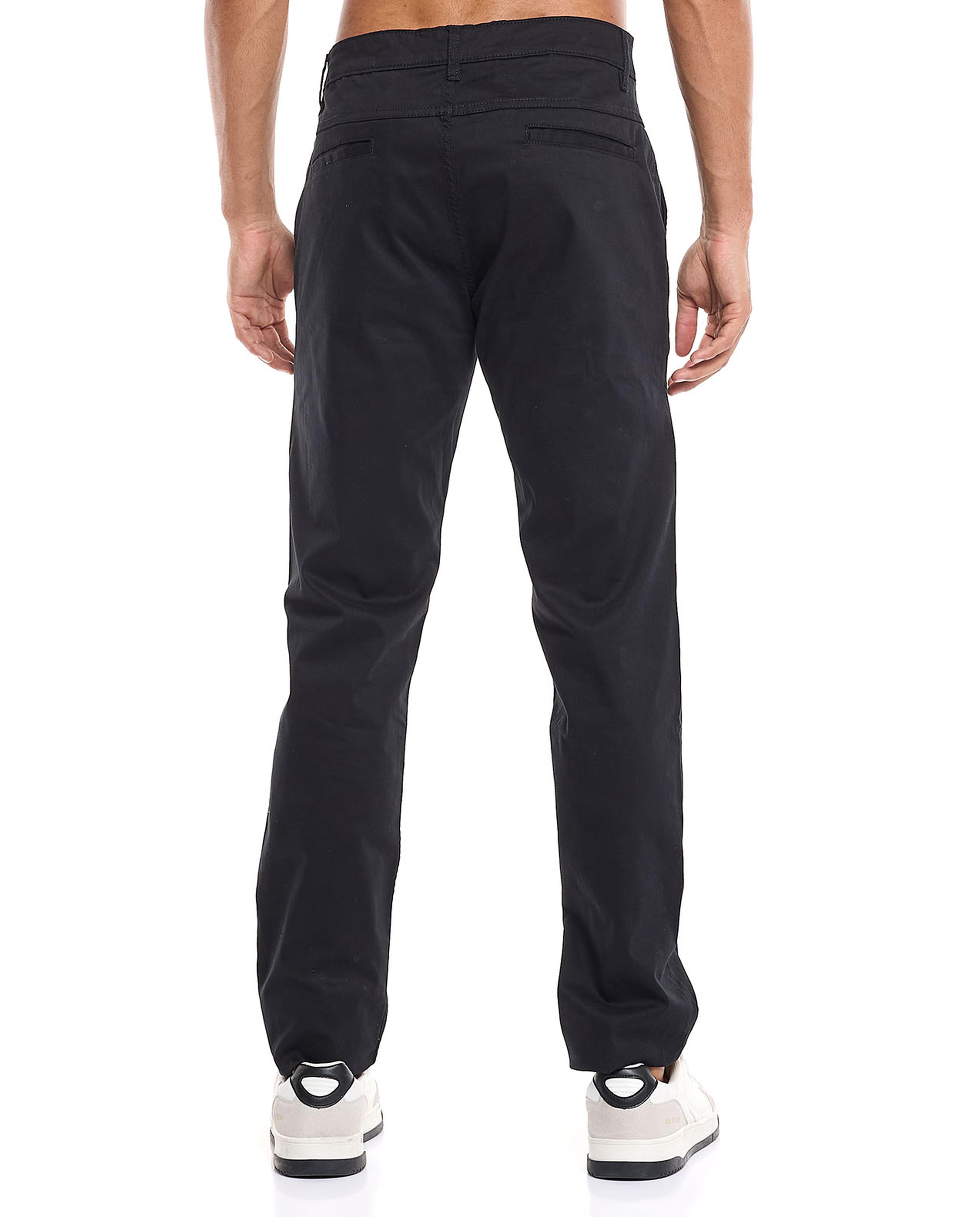 Solid Slim Fit Chinos with Button Closure
