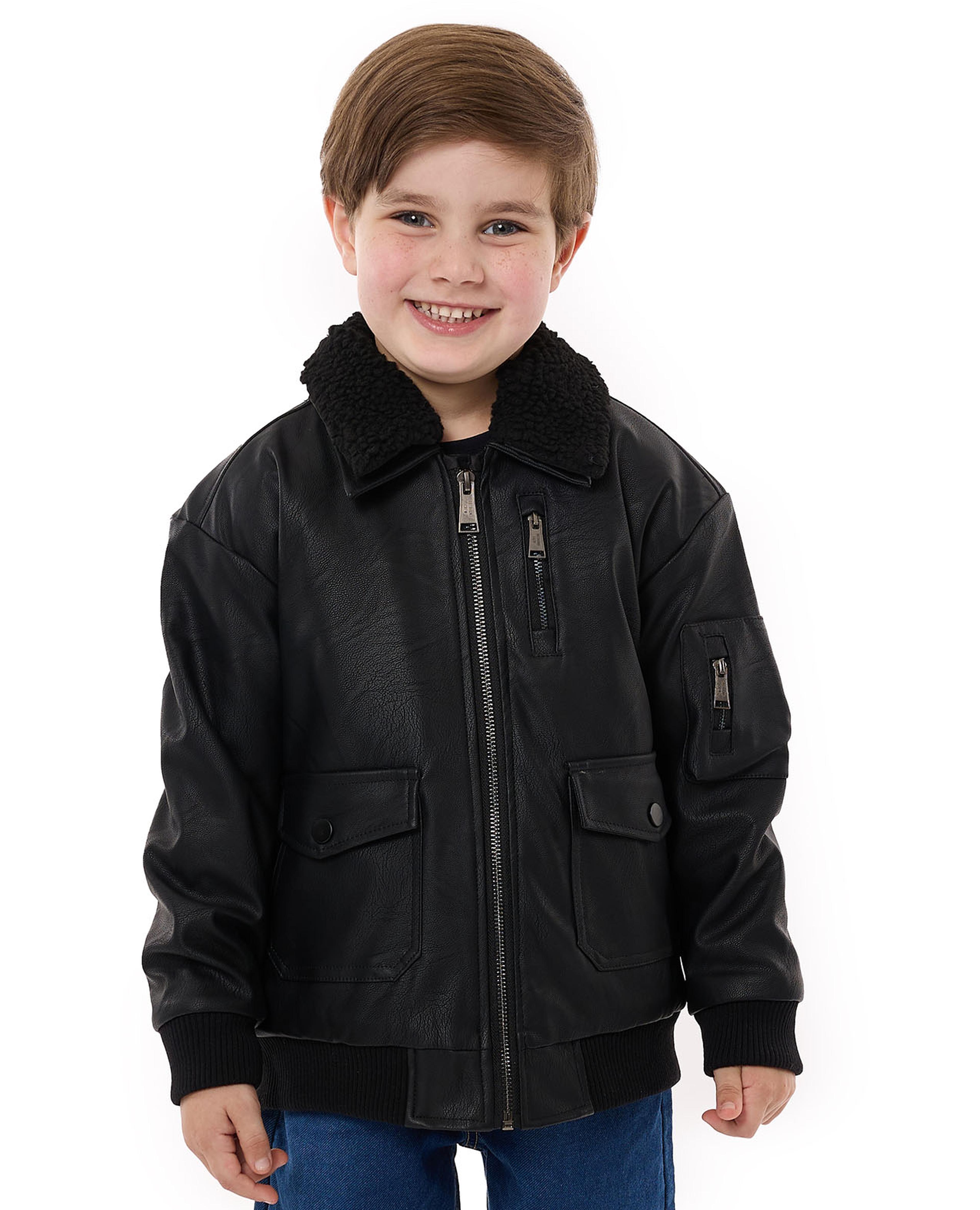Sherpa Collar Jacket with Zipper Closure