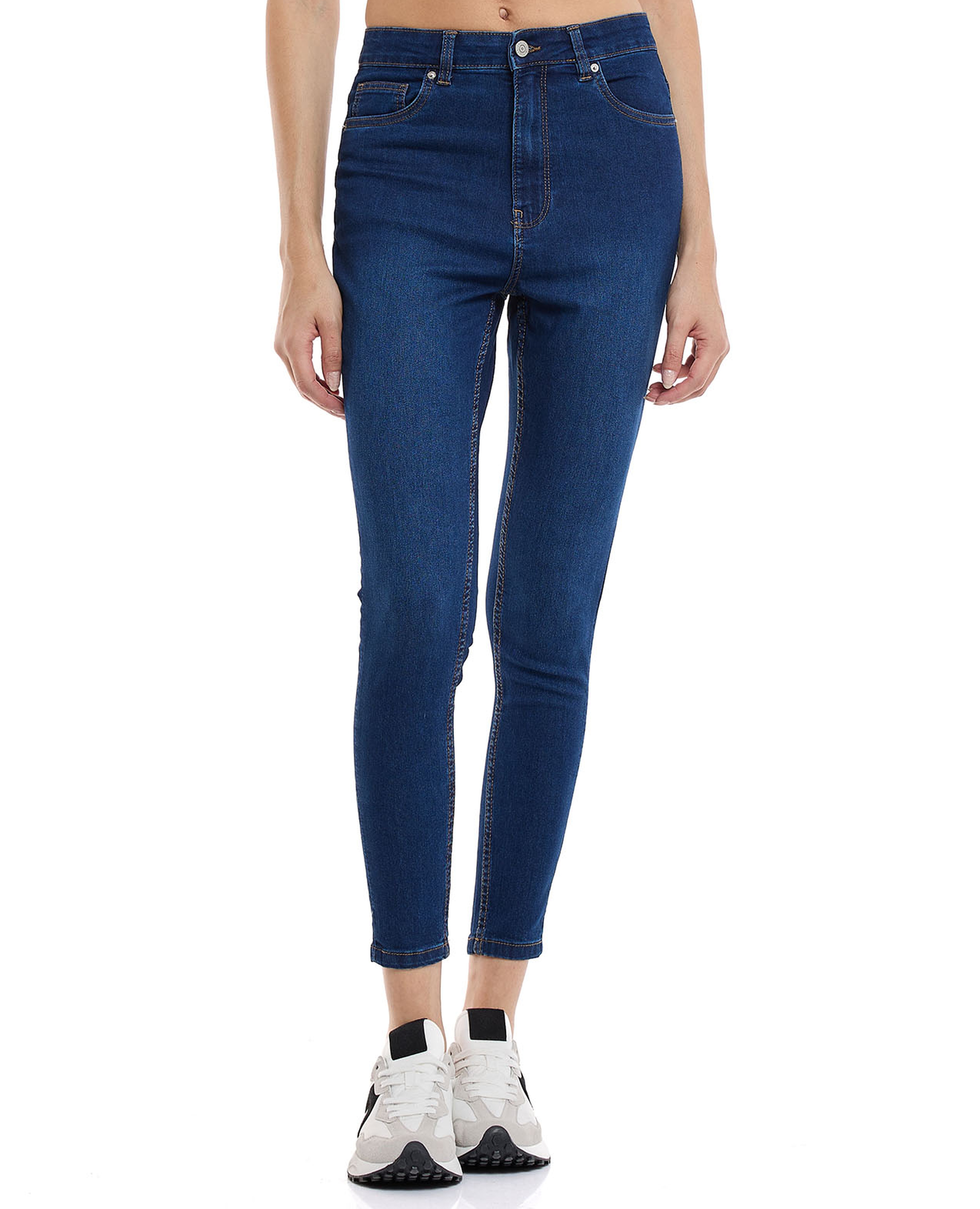 Solid Skinny Fit Jeans with Button Closure