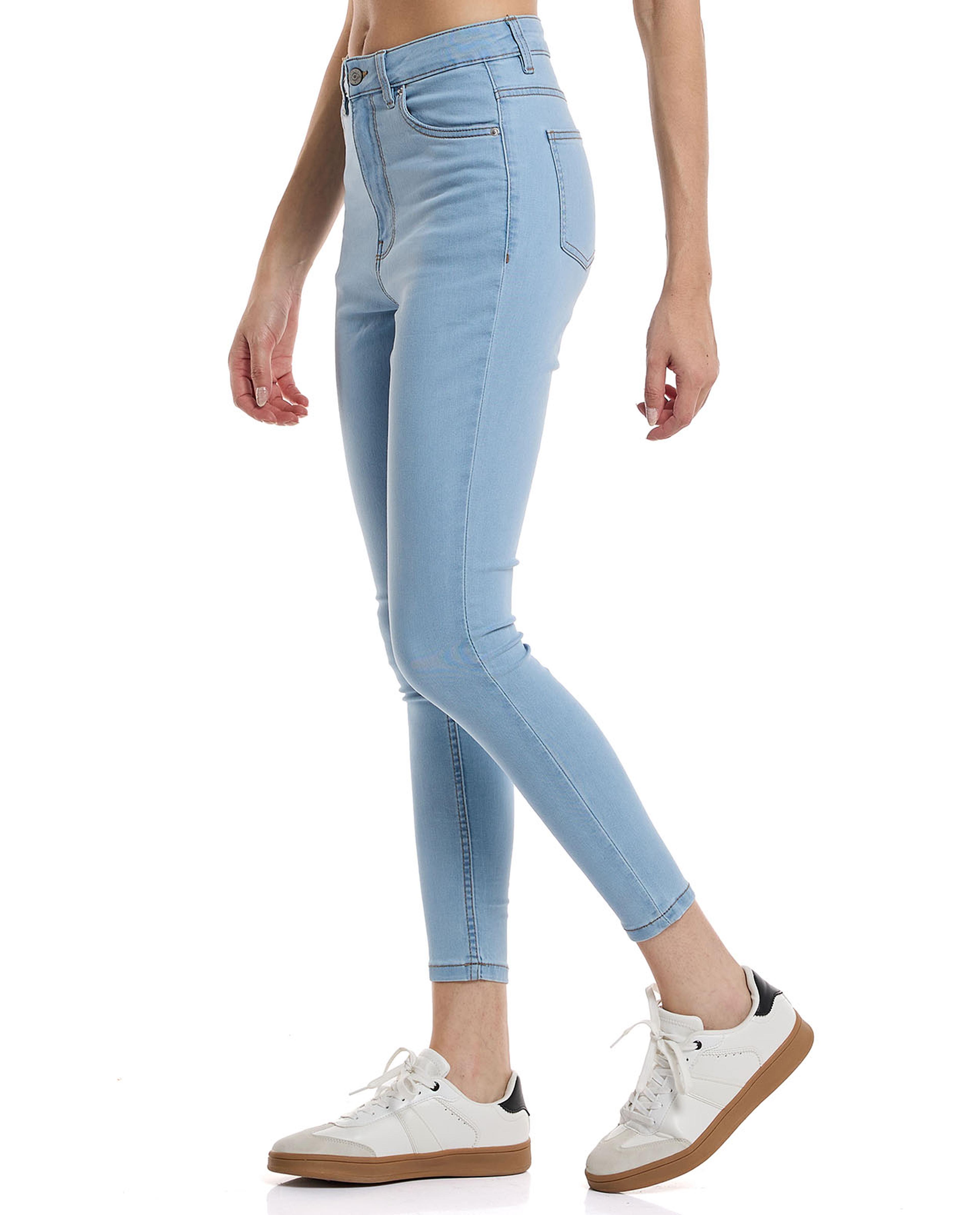 Solid Skinny Fit Jeans with Button Closure