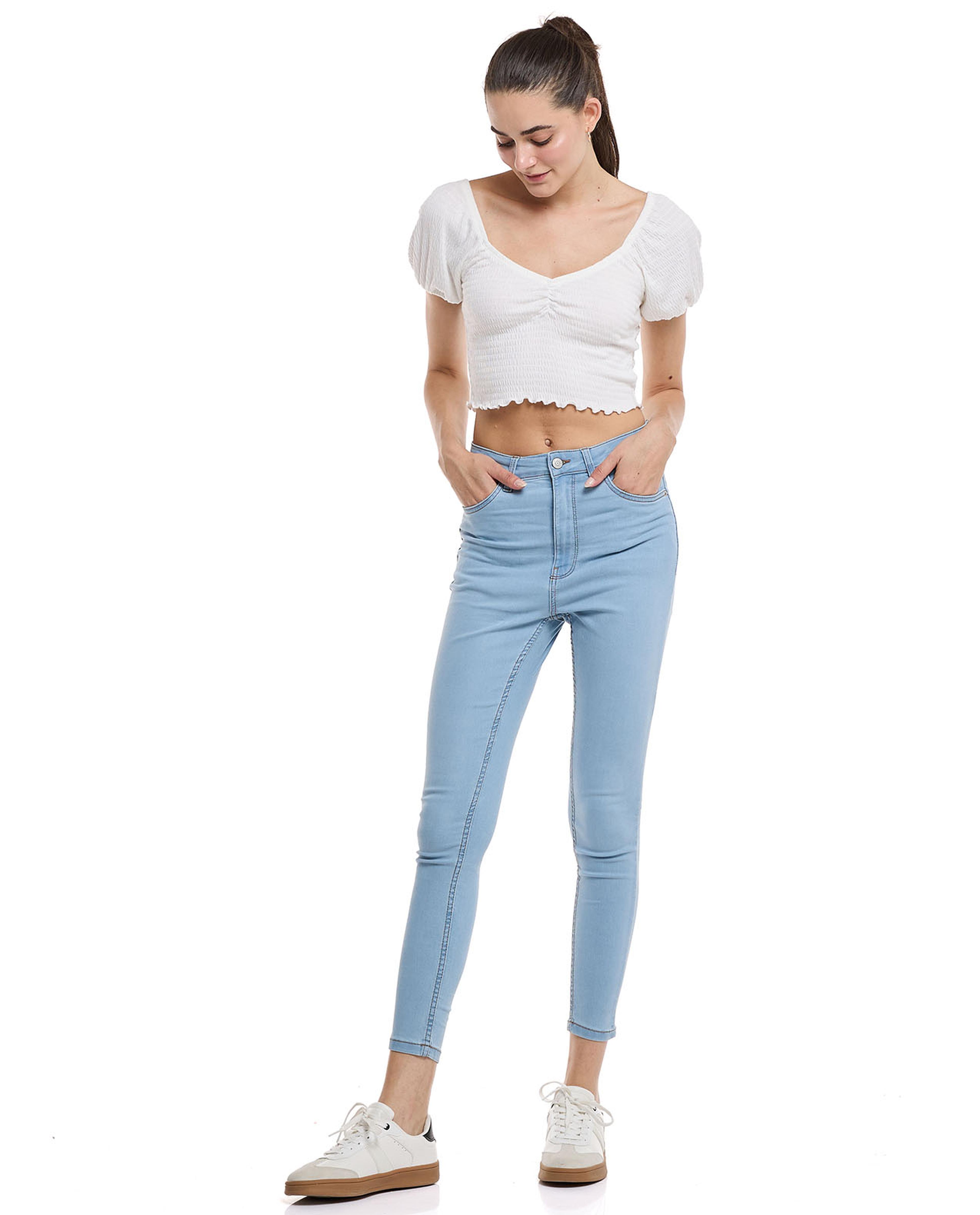 Solid Skinny Fit Jeans with Button Closure