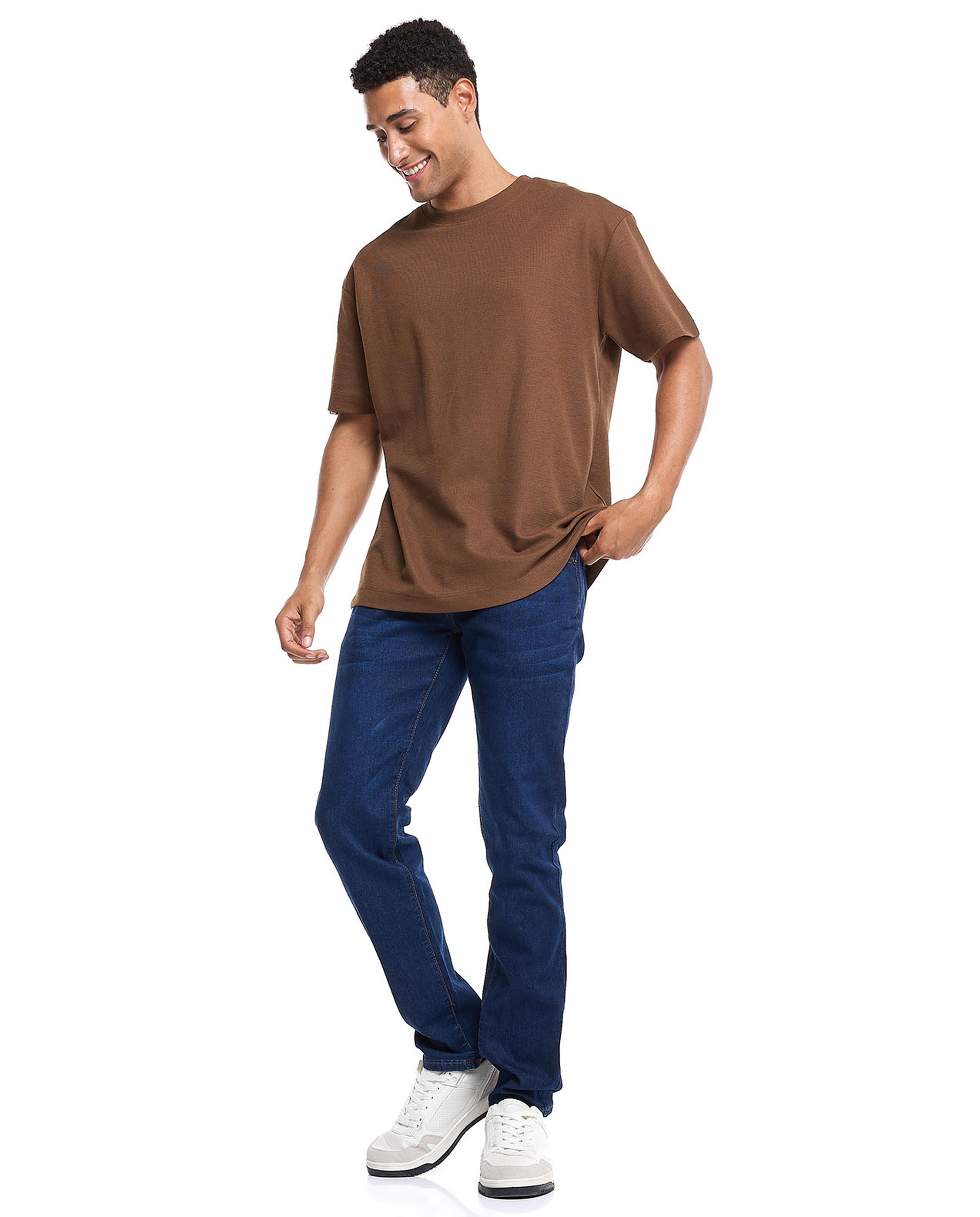 Solid Slim Fit Jeans with Button Closure