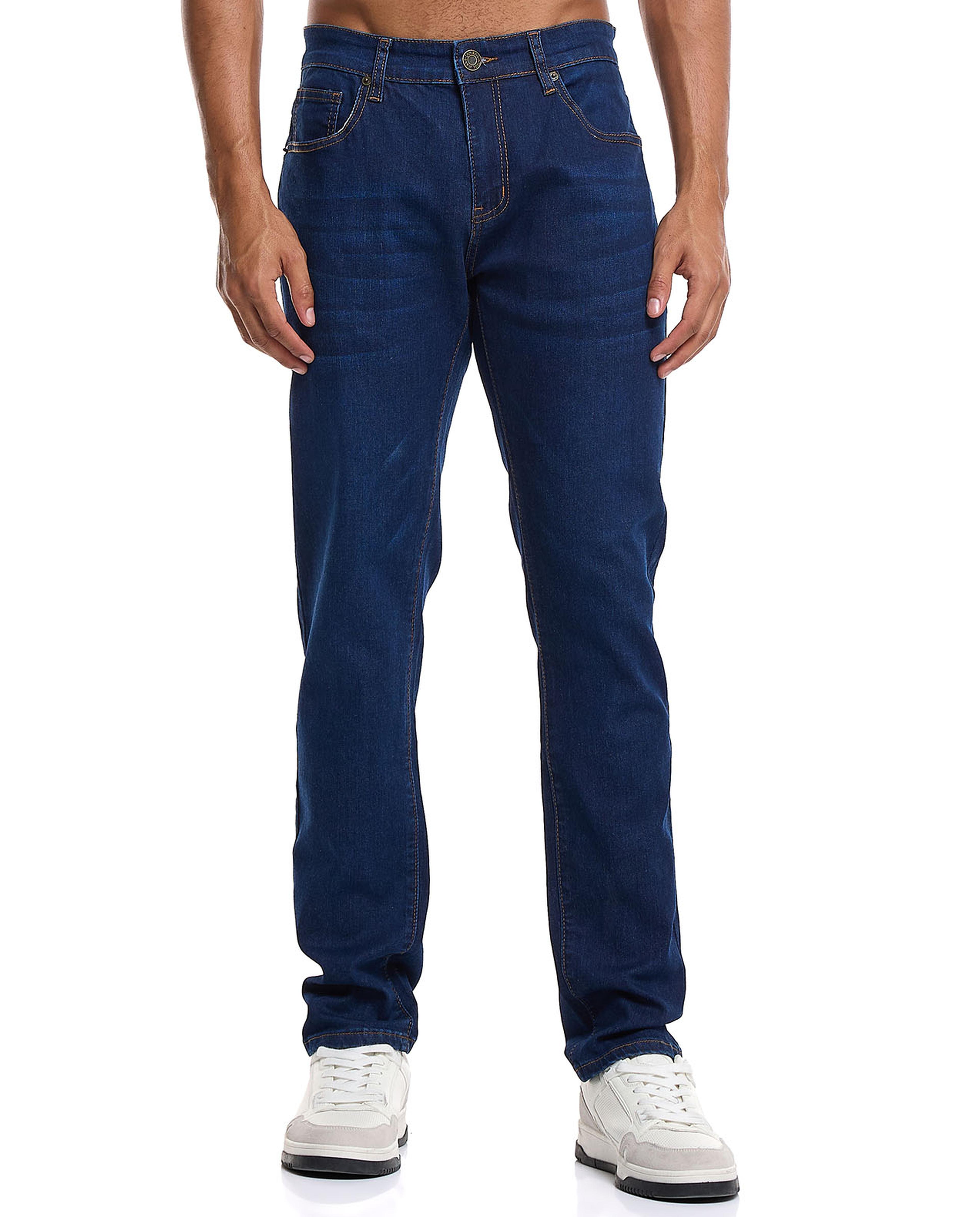 Solid Slim Fit Jeans with Button Closure