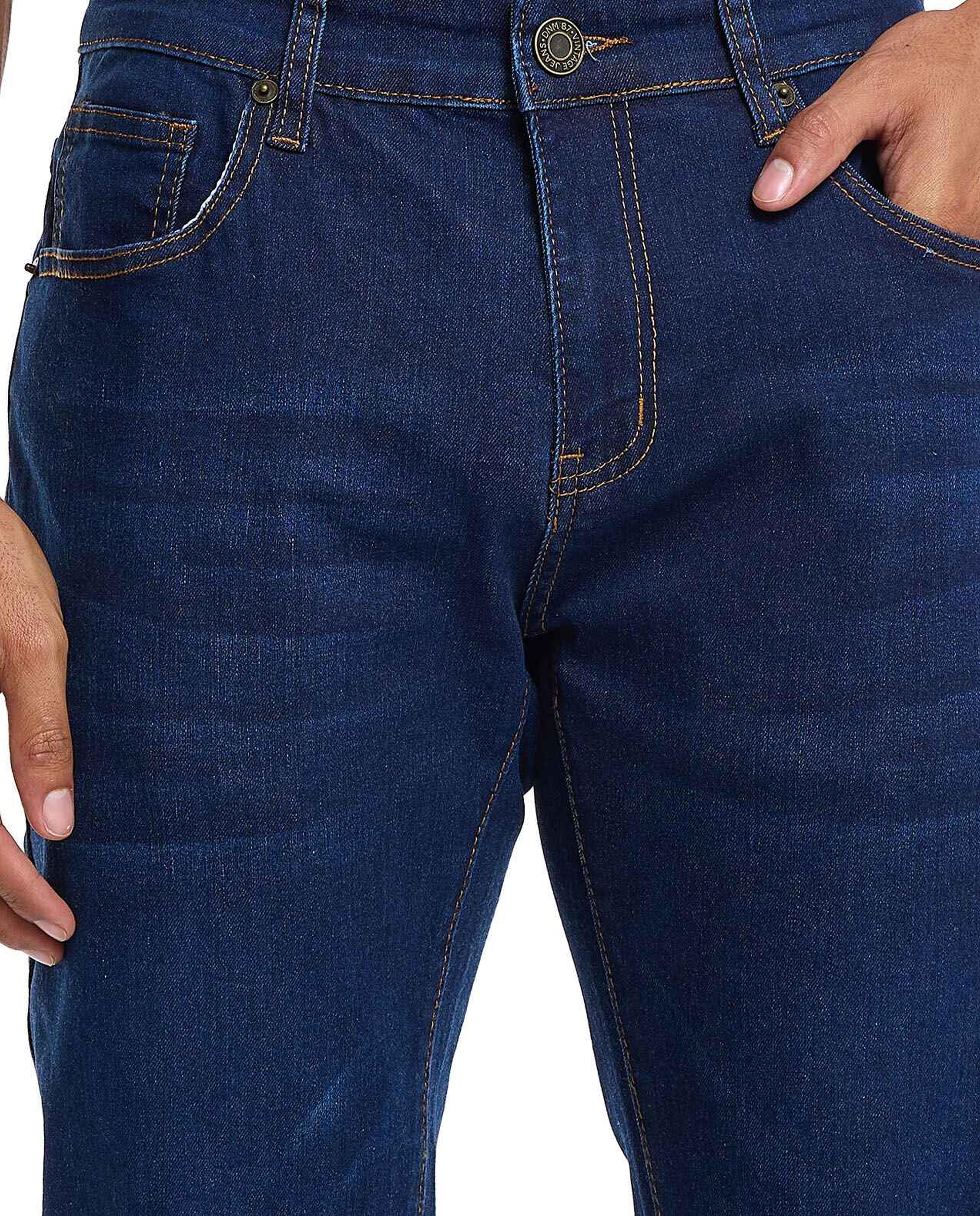Solid Slim Fit Jeans with Button Closure