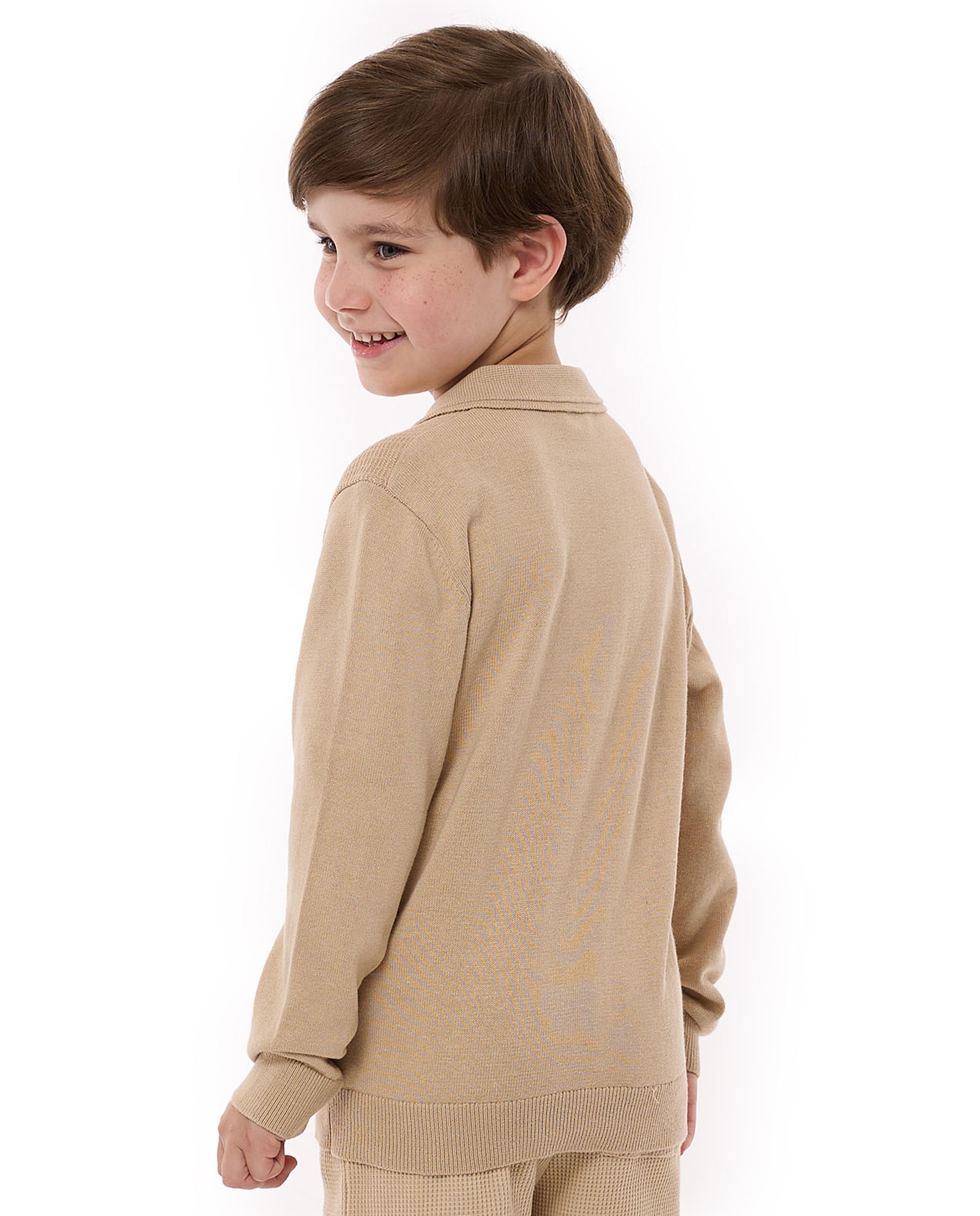 Textured Polo T-Shirt with Long Sleeves