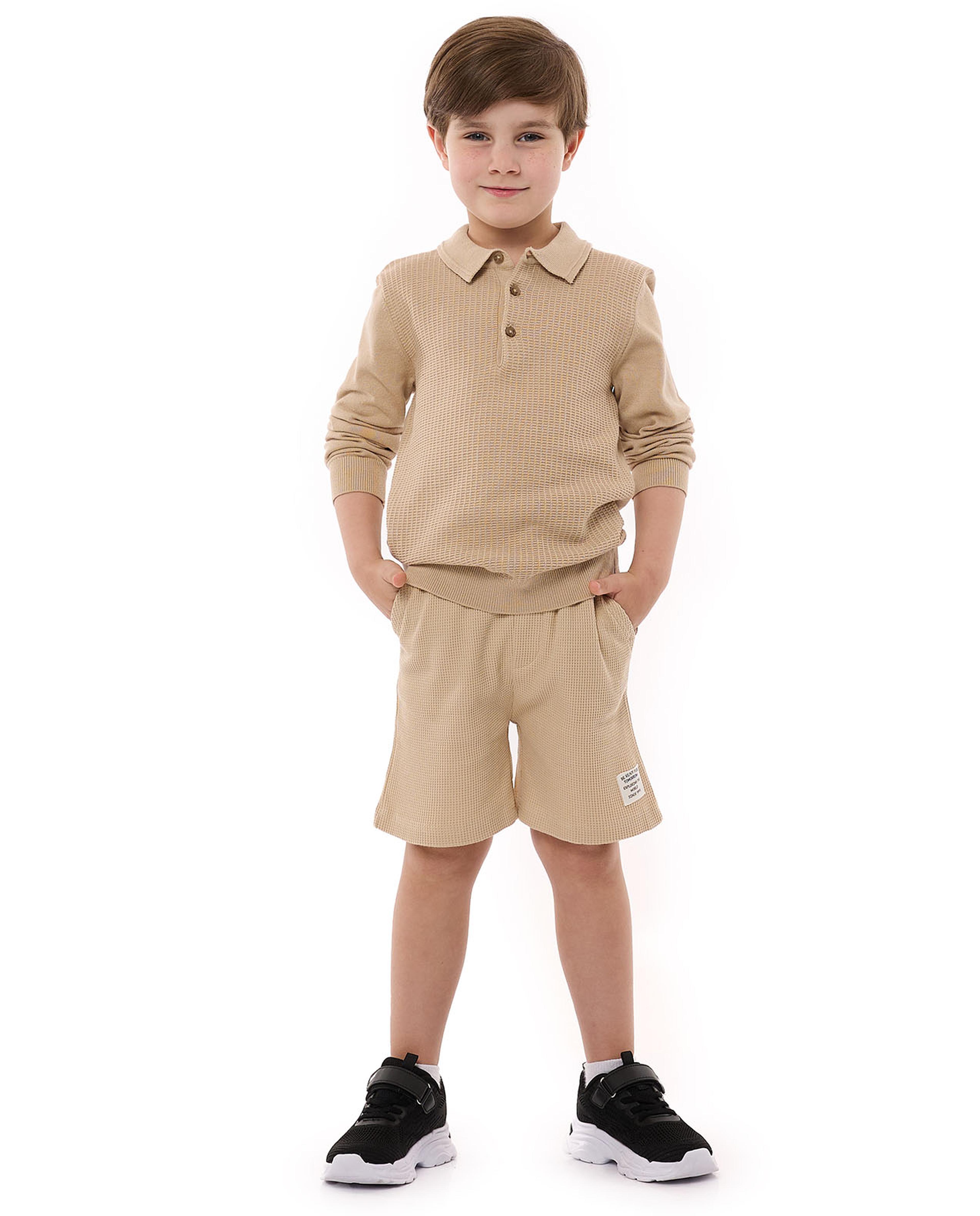 Textured Polo T-Shirt with Long Sleeves