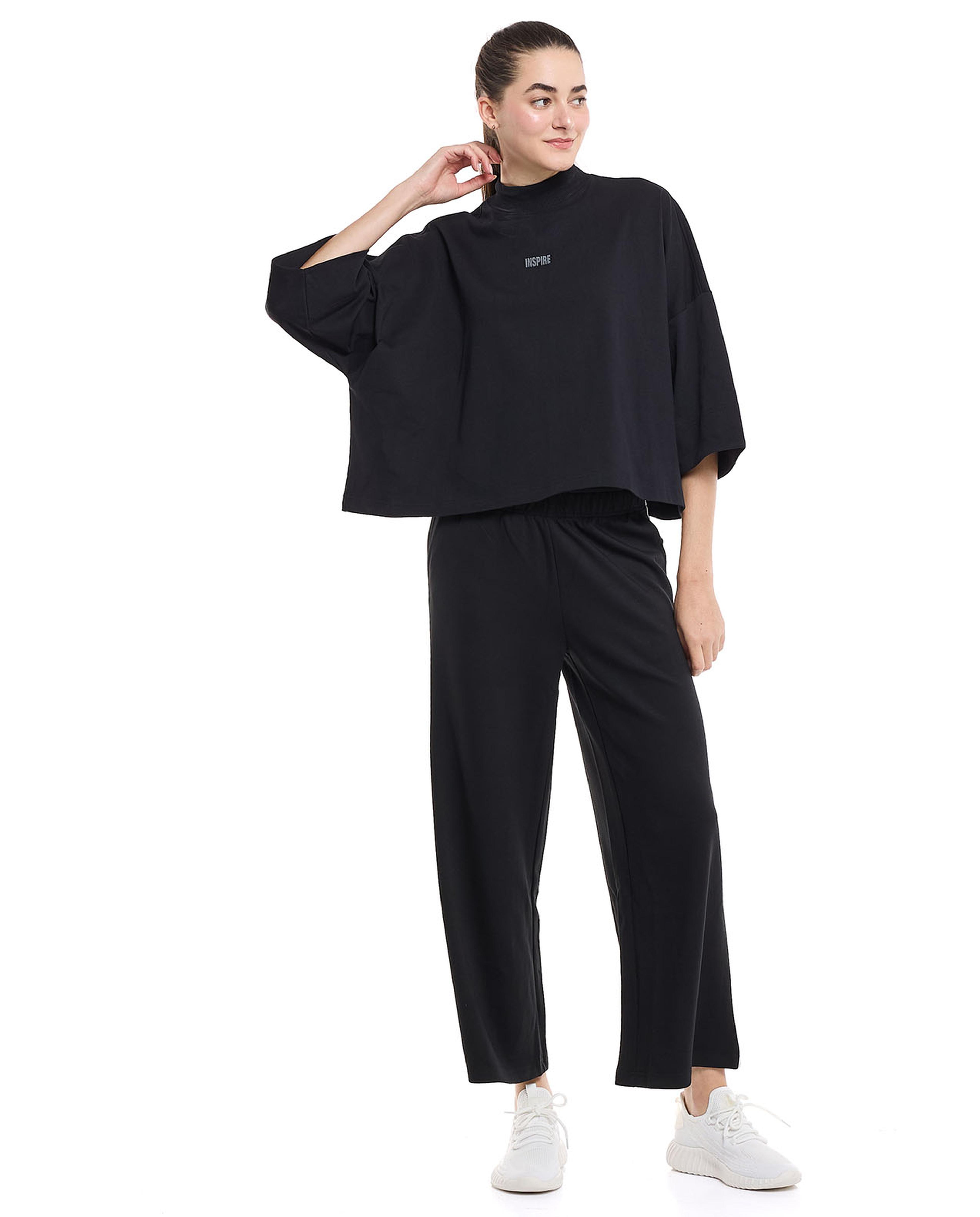 Print Detail Oversized Active T-Shirt with Short Sleeves