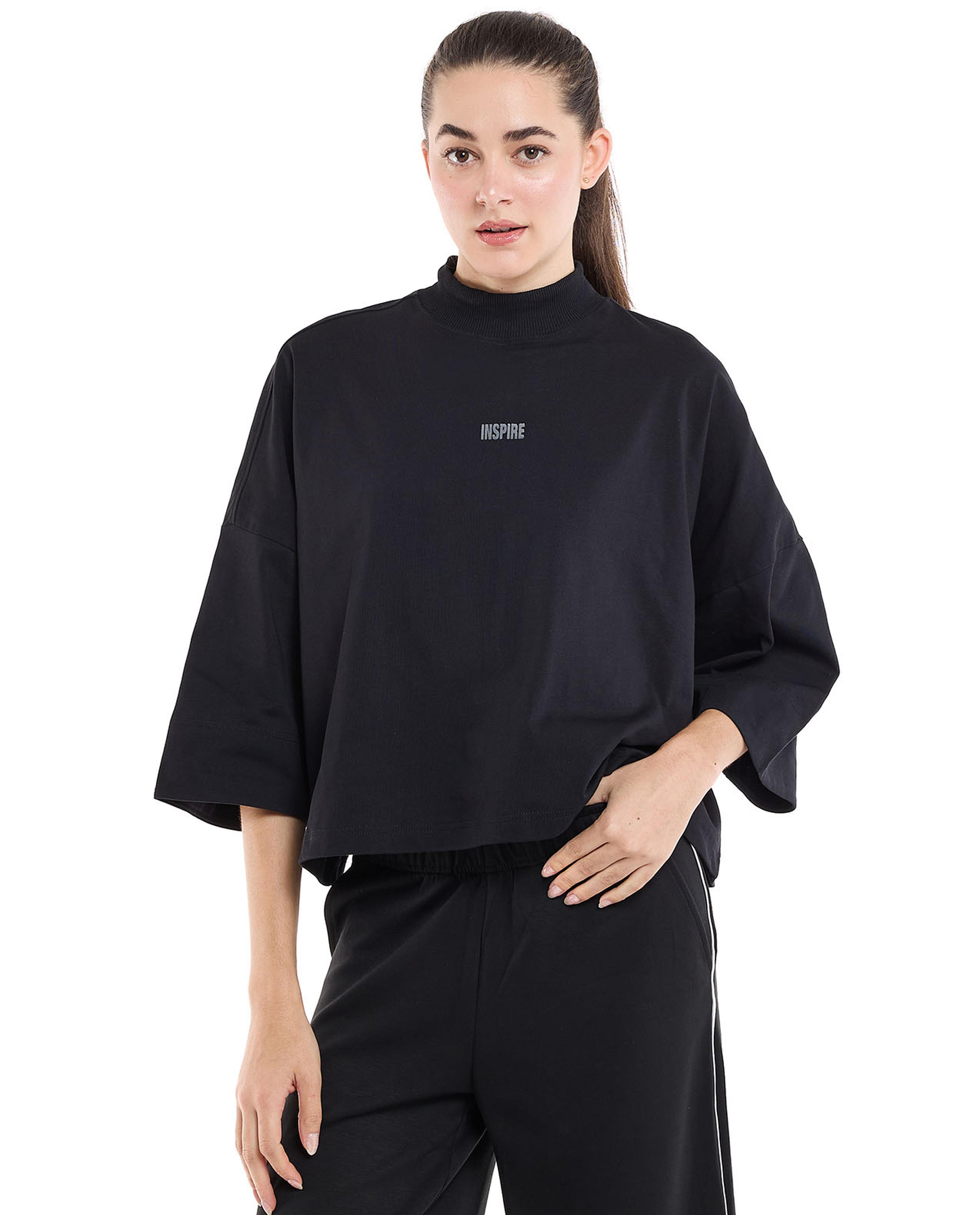 Print Detail Oversized Active T-Shirt with Short Sleeves