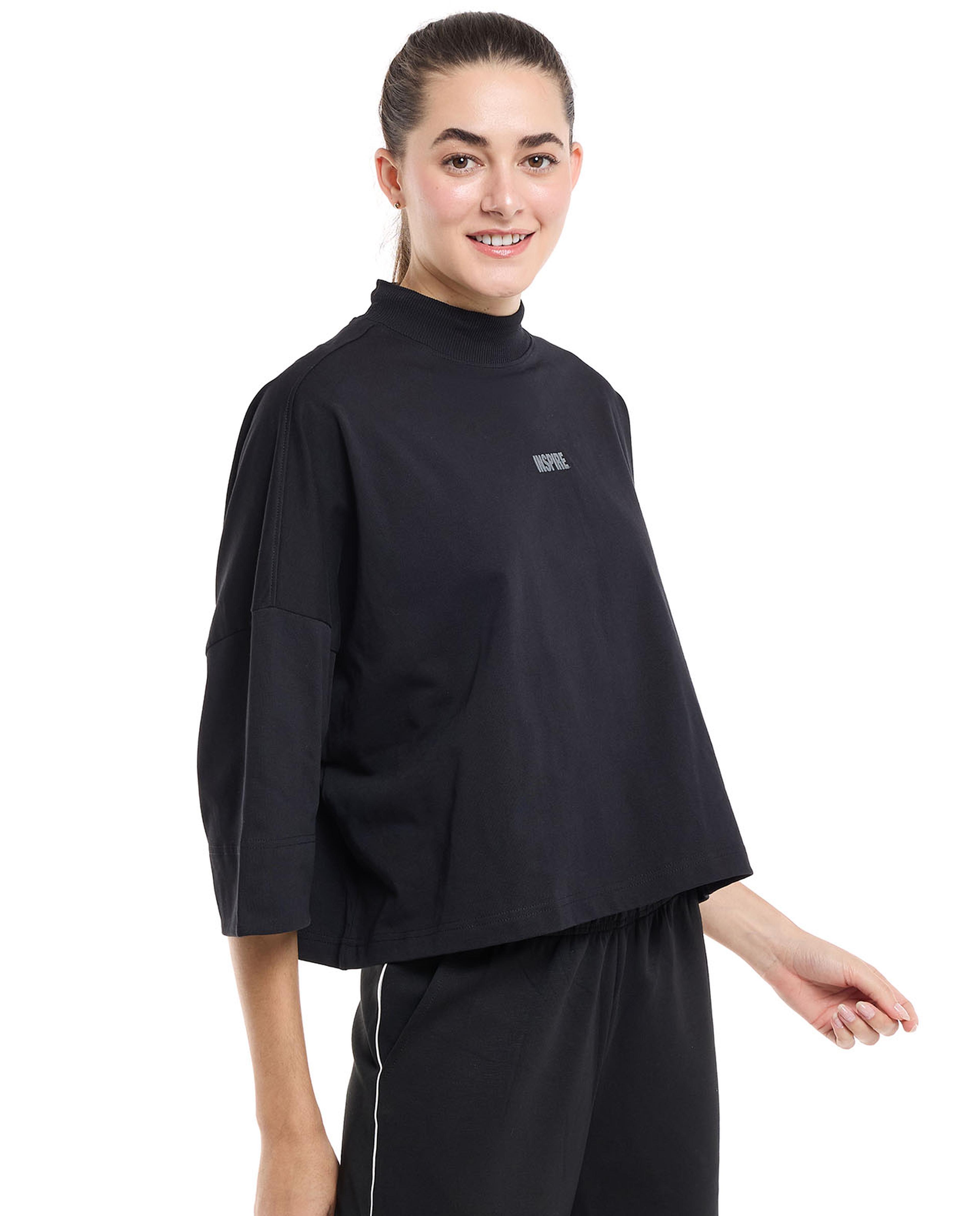 Print Detail Oversized Active T-Shirt with Short Sleeves