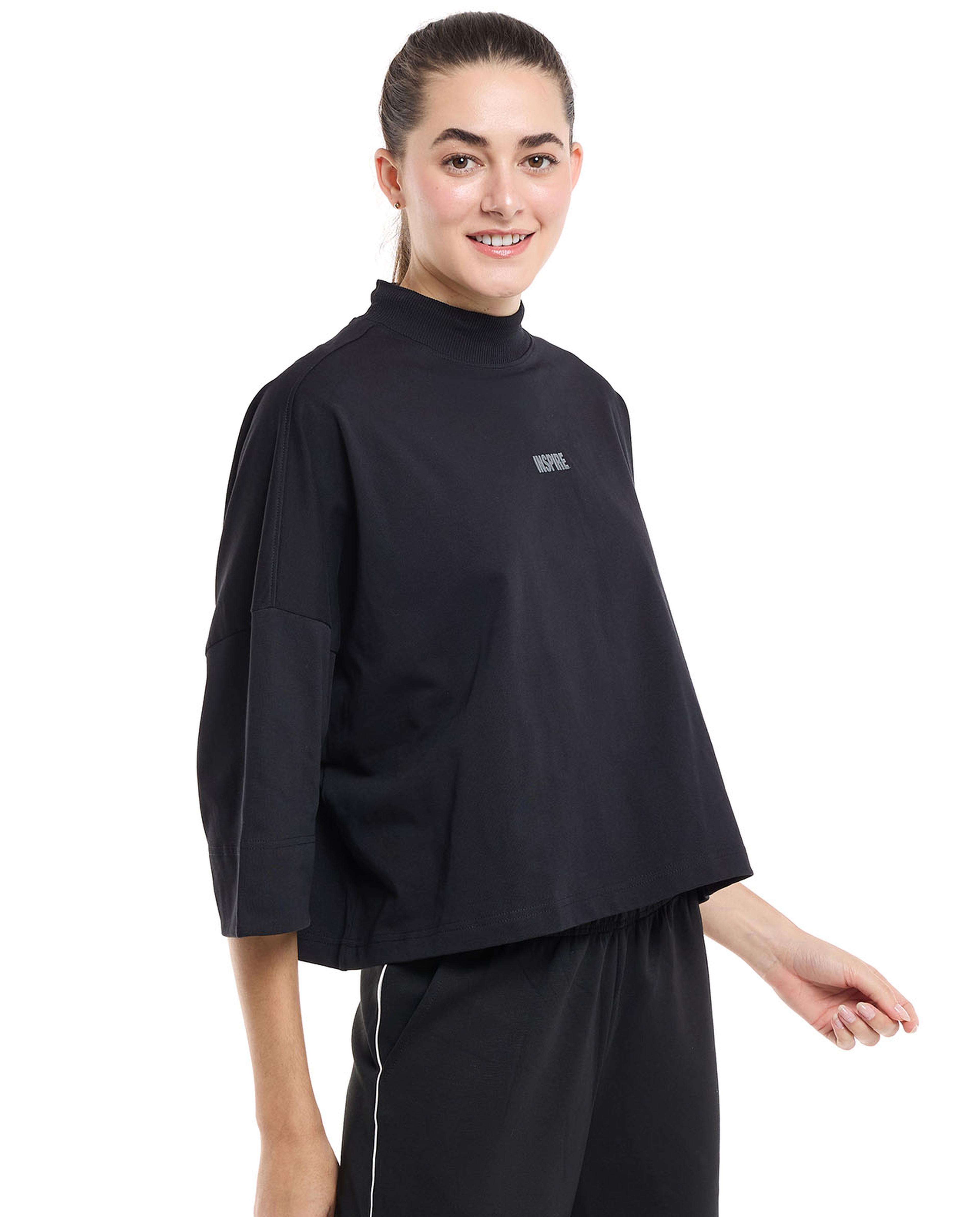 Print Detail Oversized Active T-Shirt with Short Sleeves