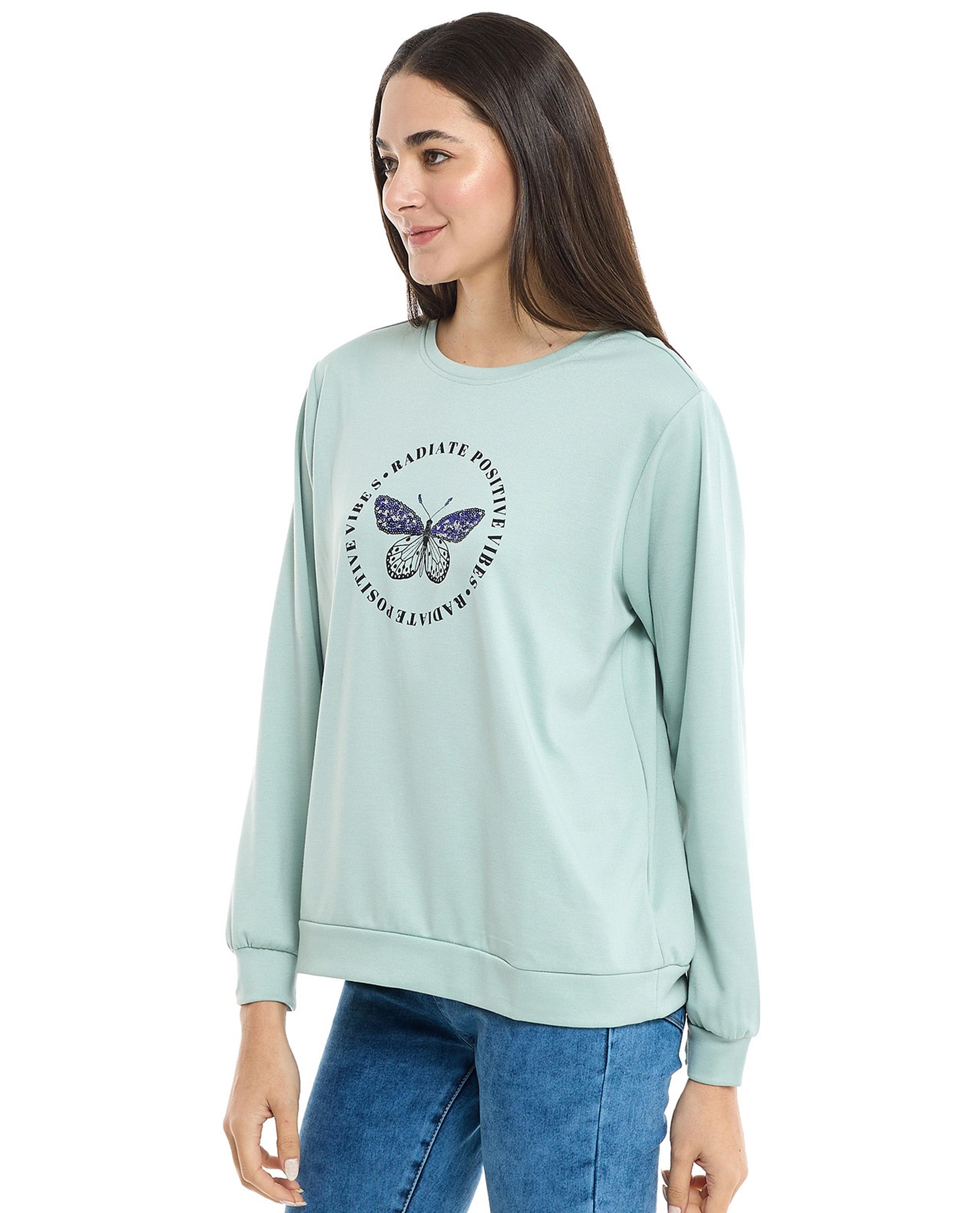 سويتشيرت برقبة دائرية وأكمام طويلة