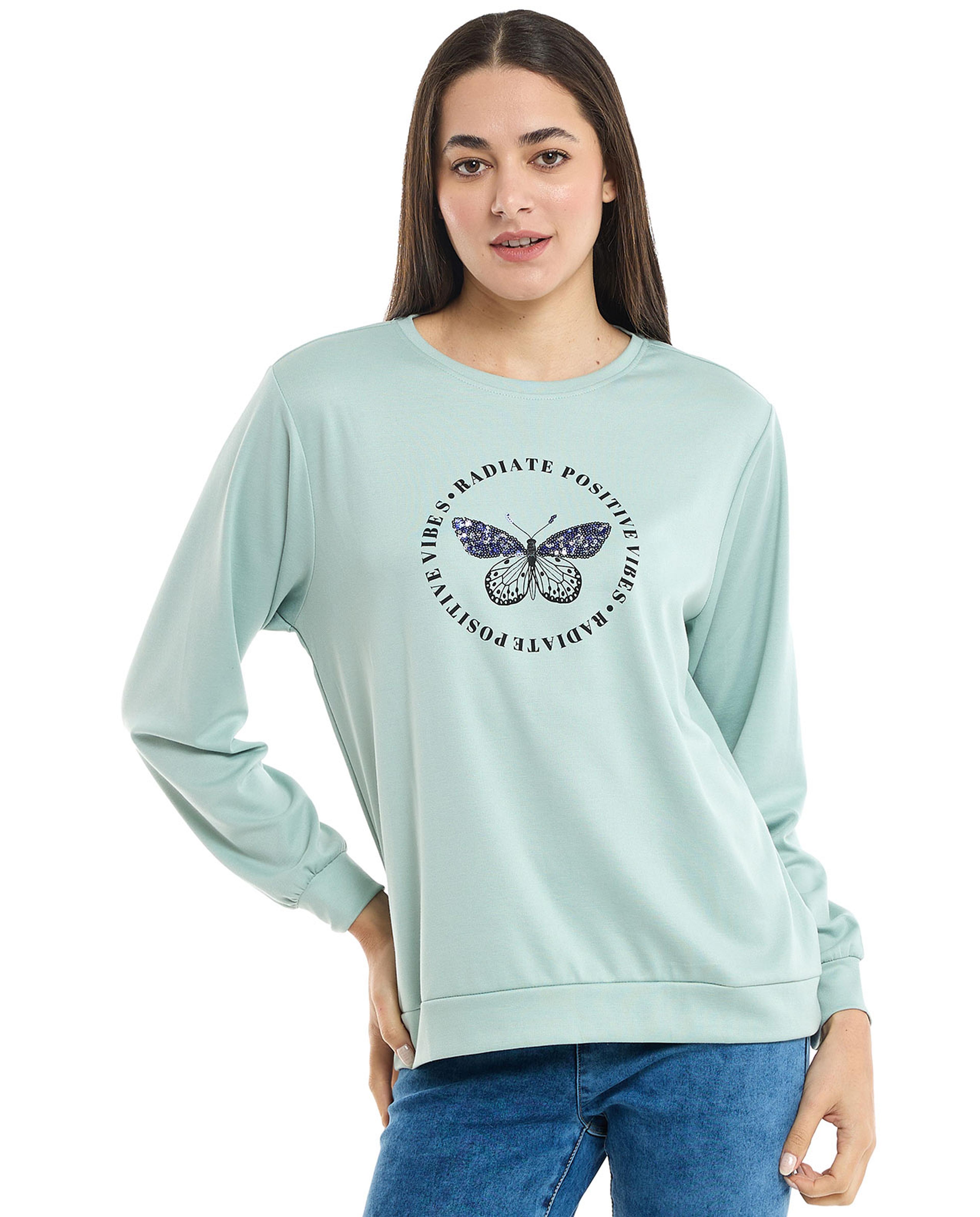 سويتشيرت برقبة دائرية وأكمام طويلة