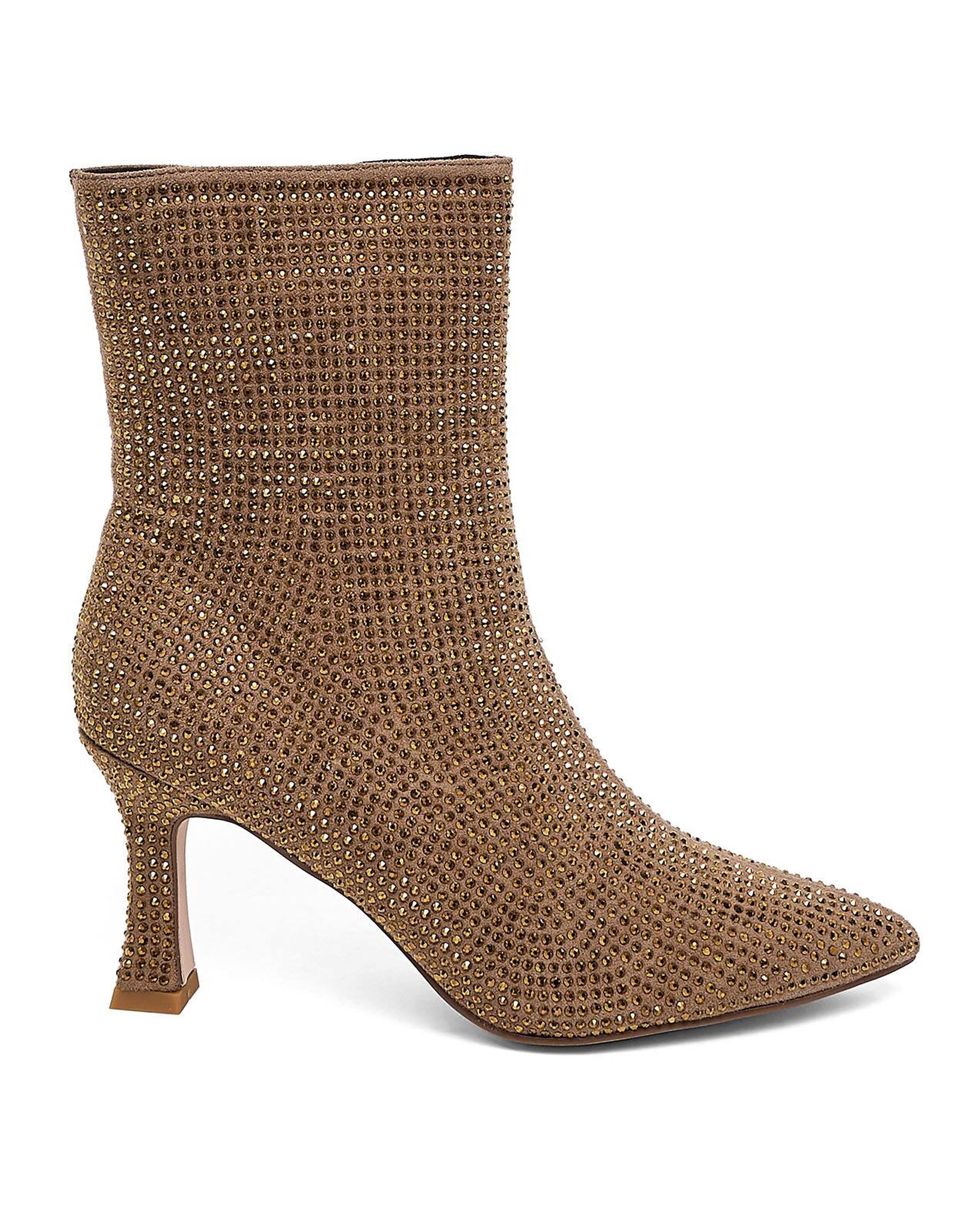 Stone Embellished Heel Ankle Boots