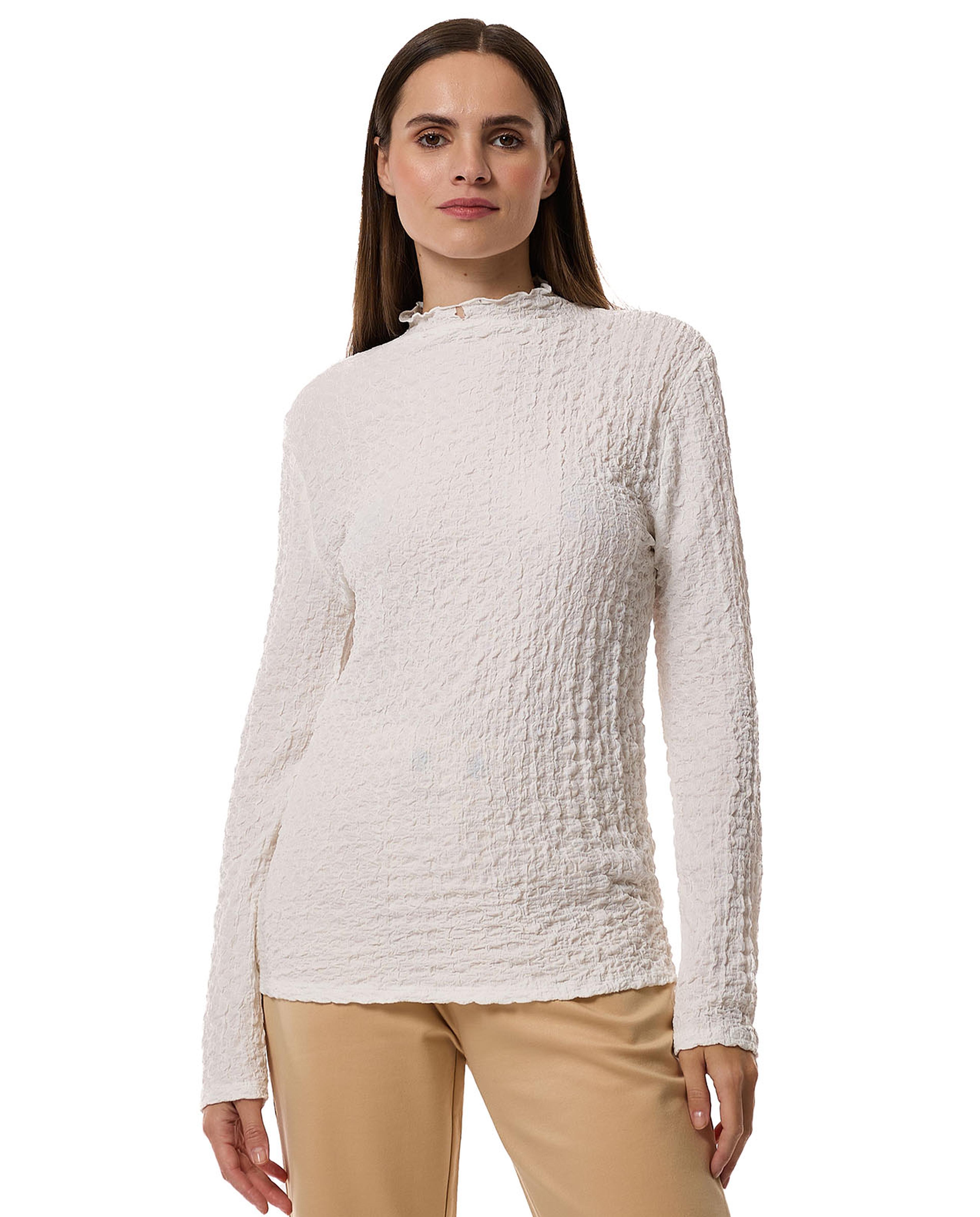 Textured Top with High Neck and Long Sleeves