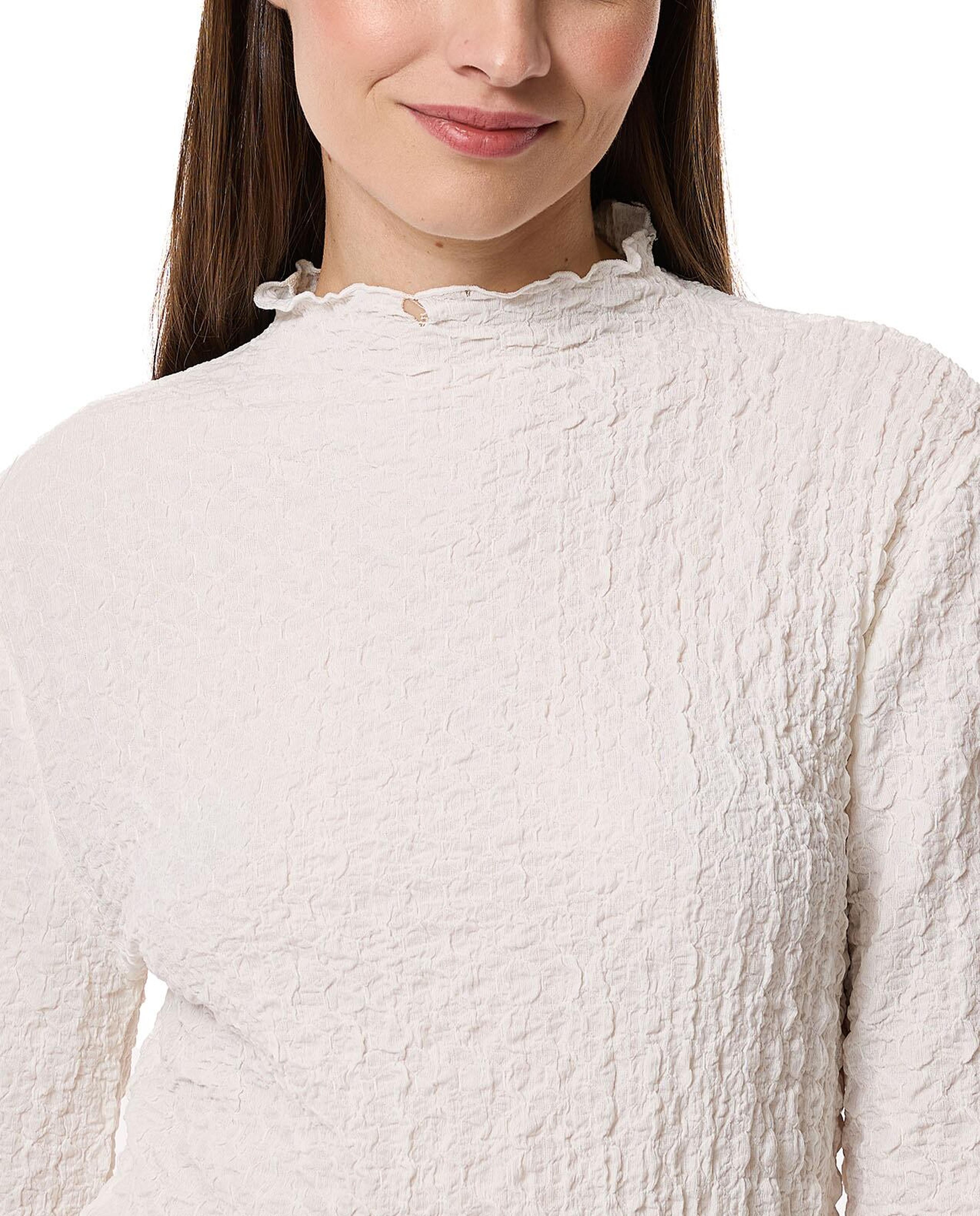 Textured Top with High Neck and Long Sleeves