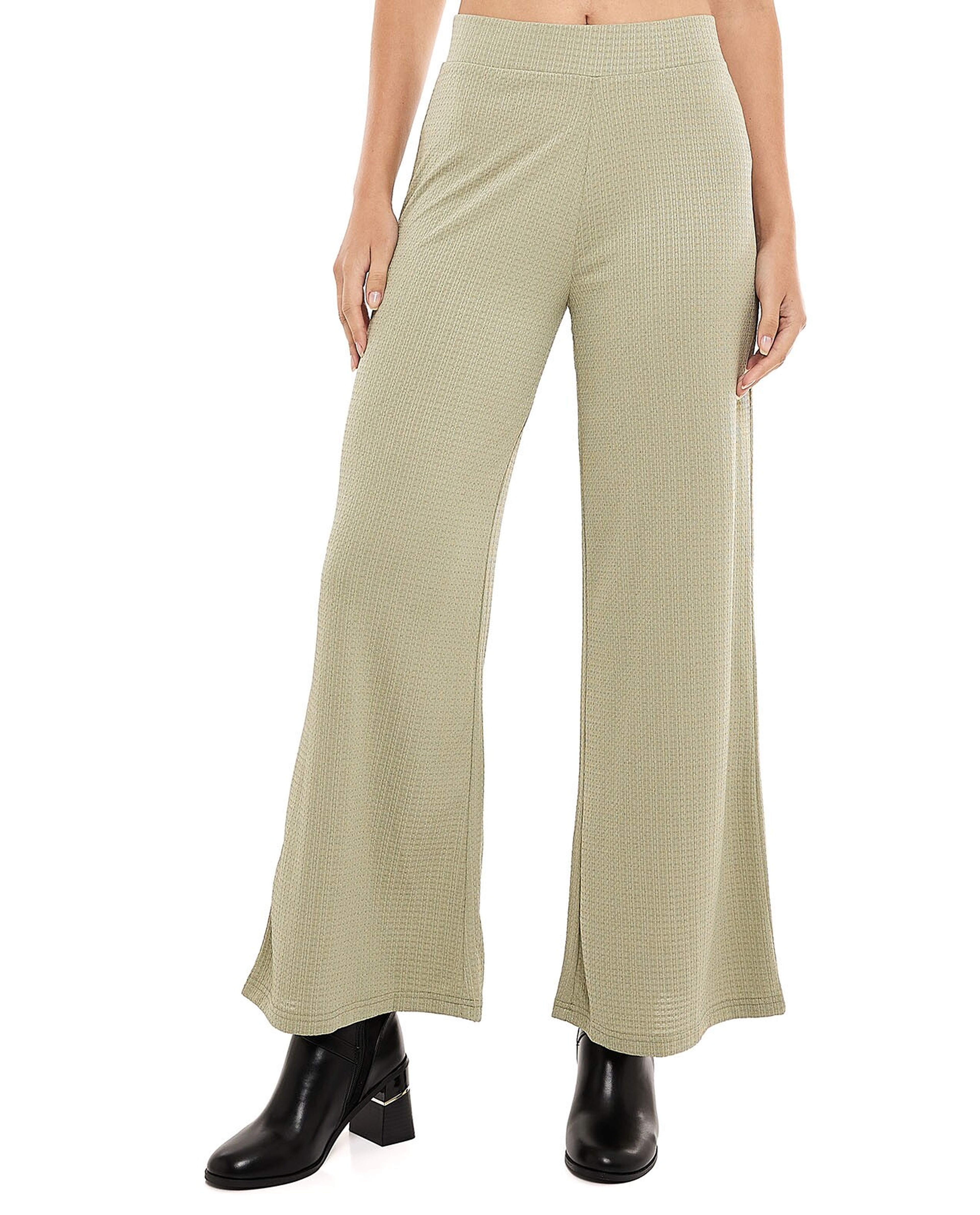Textured Wide Leg Pants with Elastic Waist