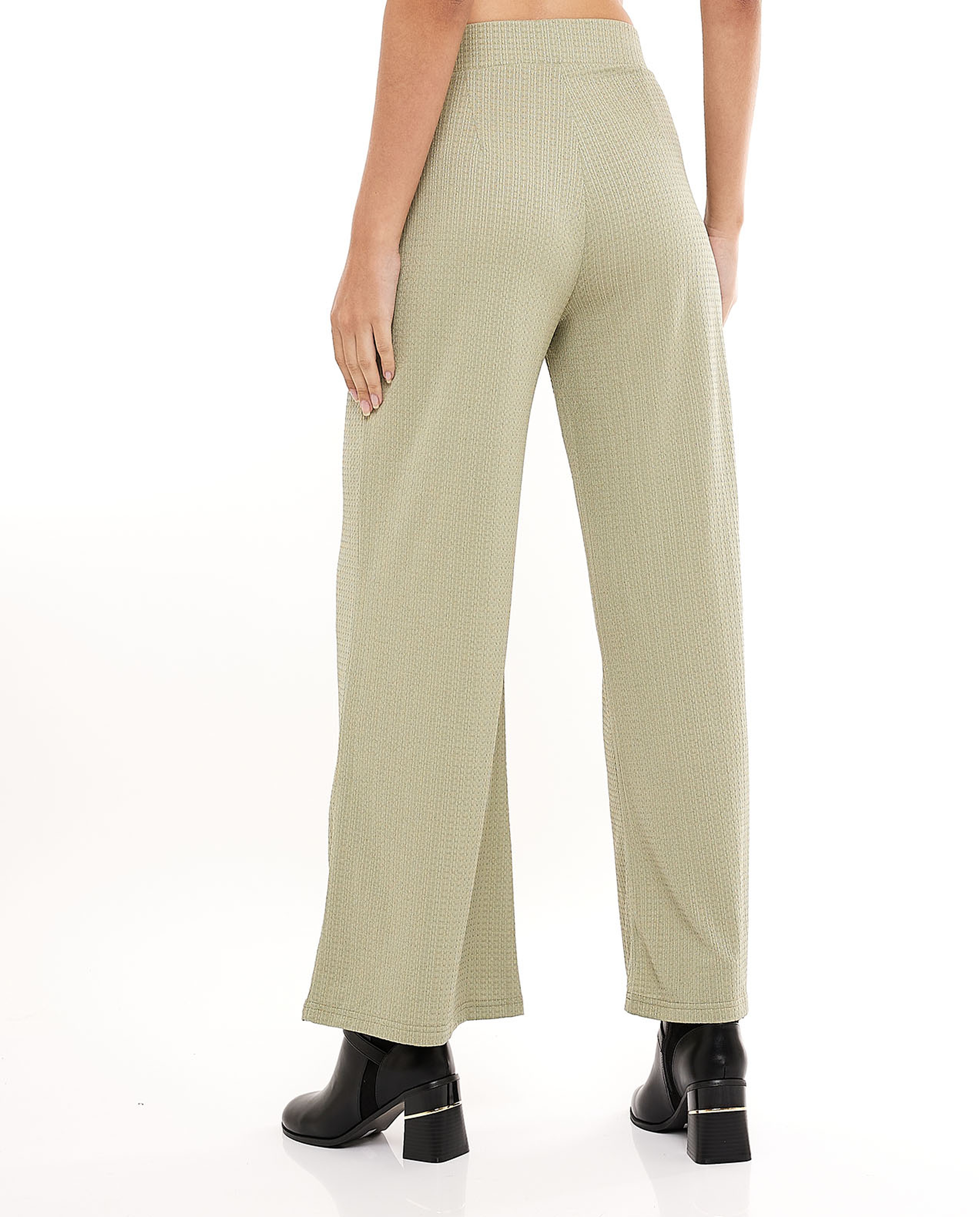 Textured Wide Leg Pants with Elastic Waist
