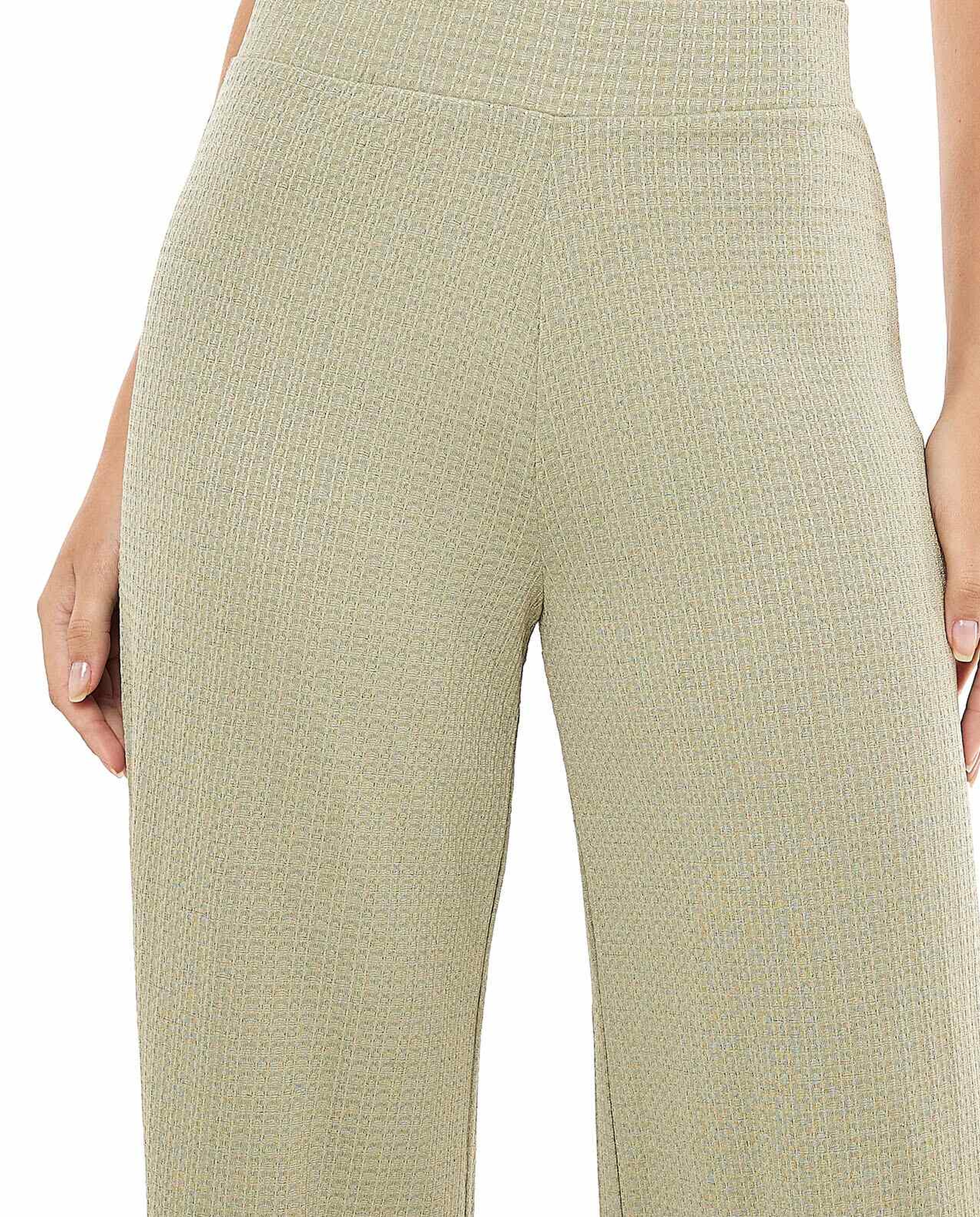 Textured Wide Leg Pants with Elastic Waist