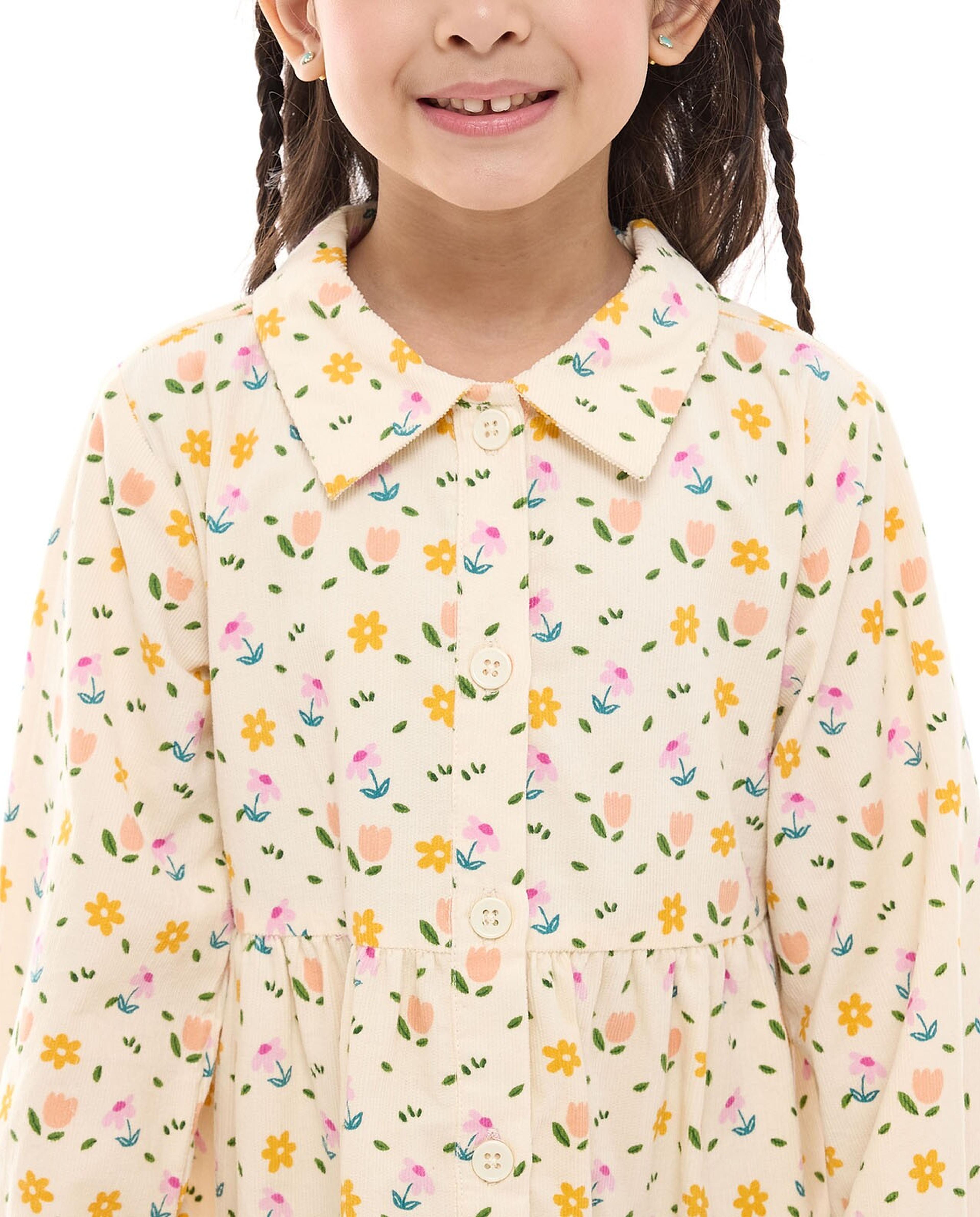 Floral Printed Tiered Shirt Dress