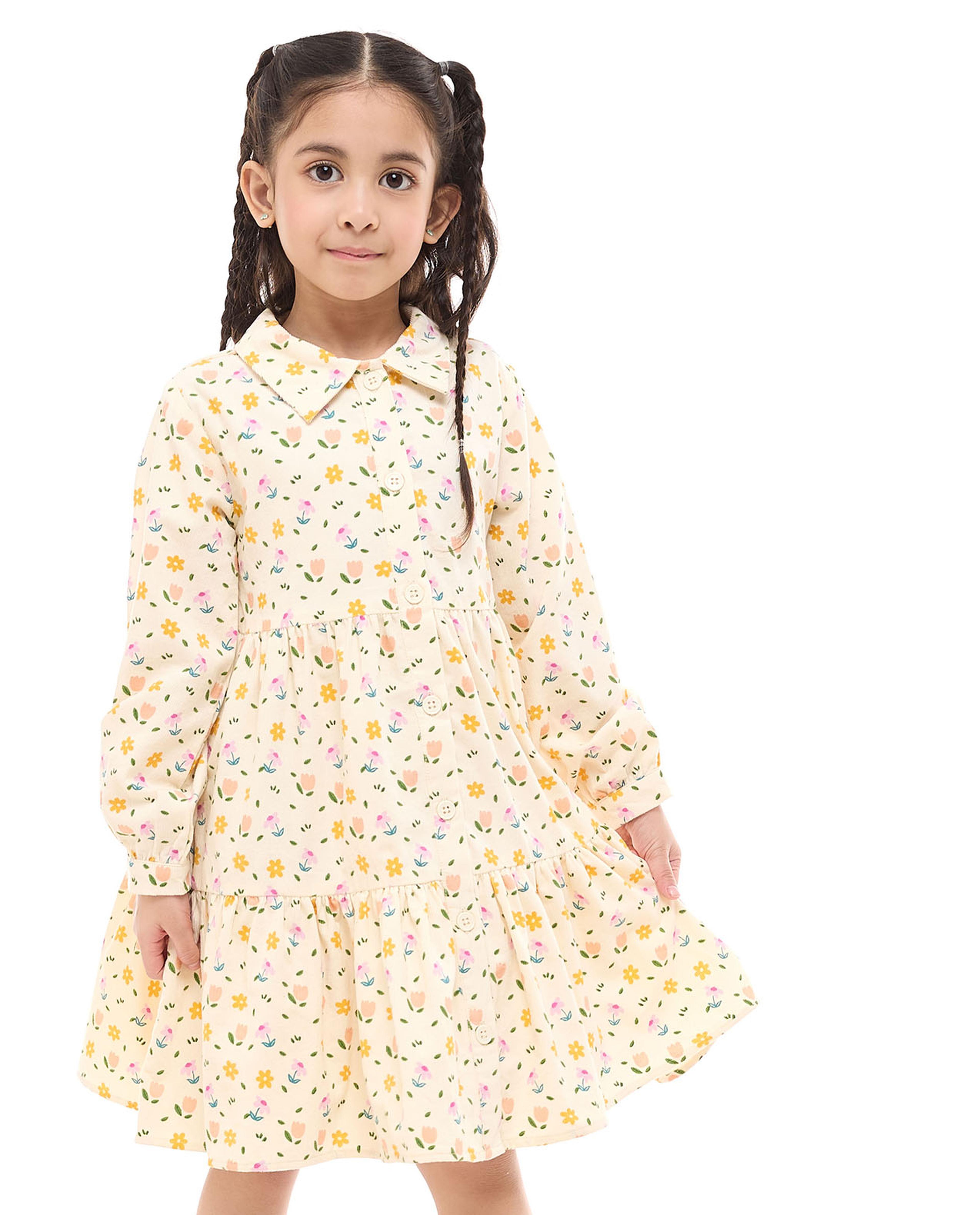 Floral Printed Tiered Shirt Dress