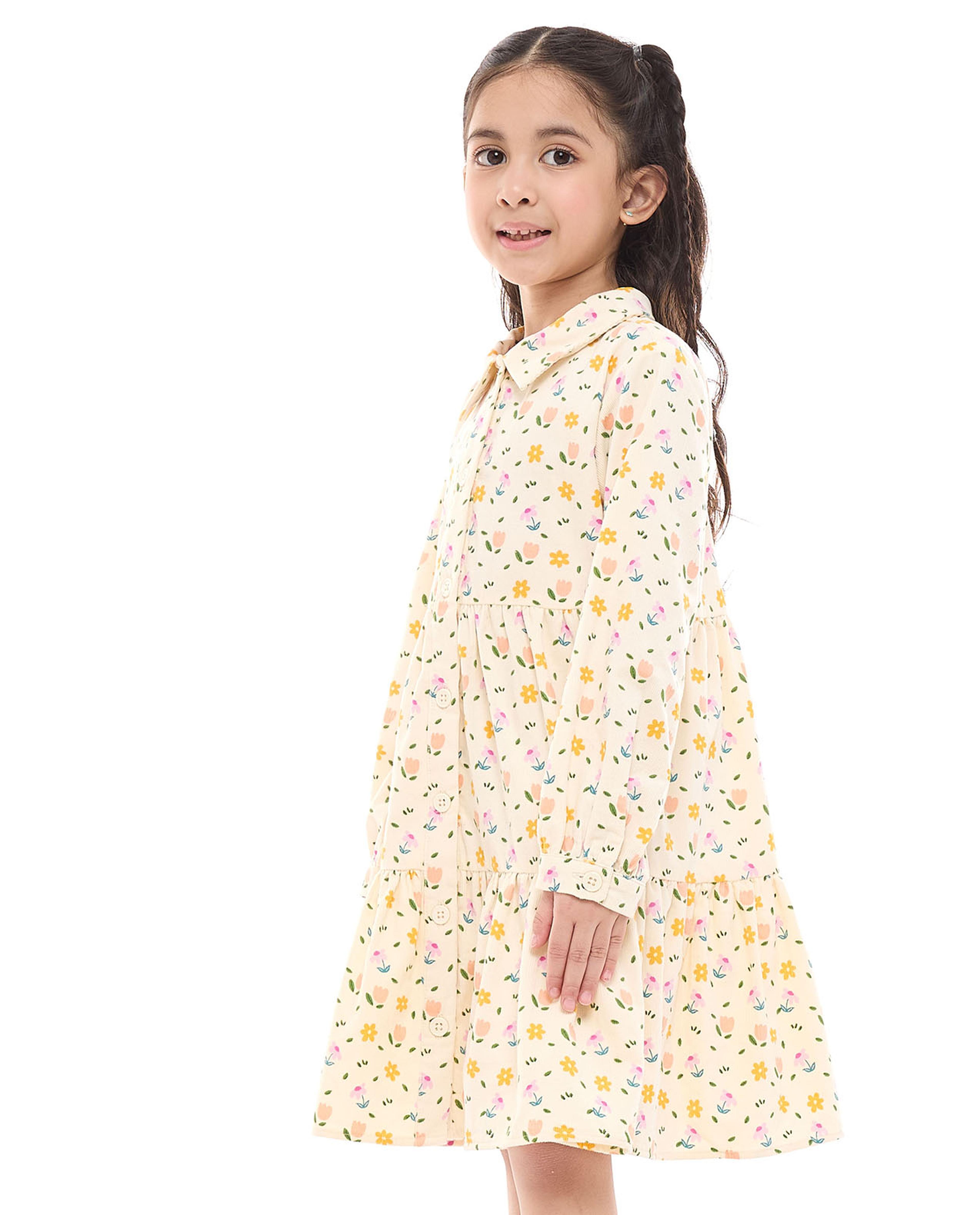 Floral Printed Tiered Shirt Dress