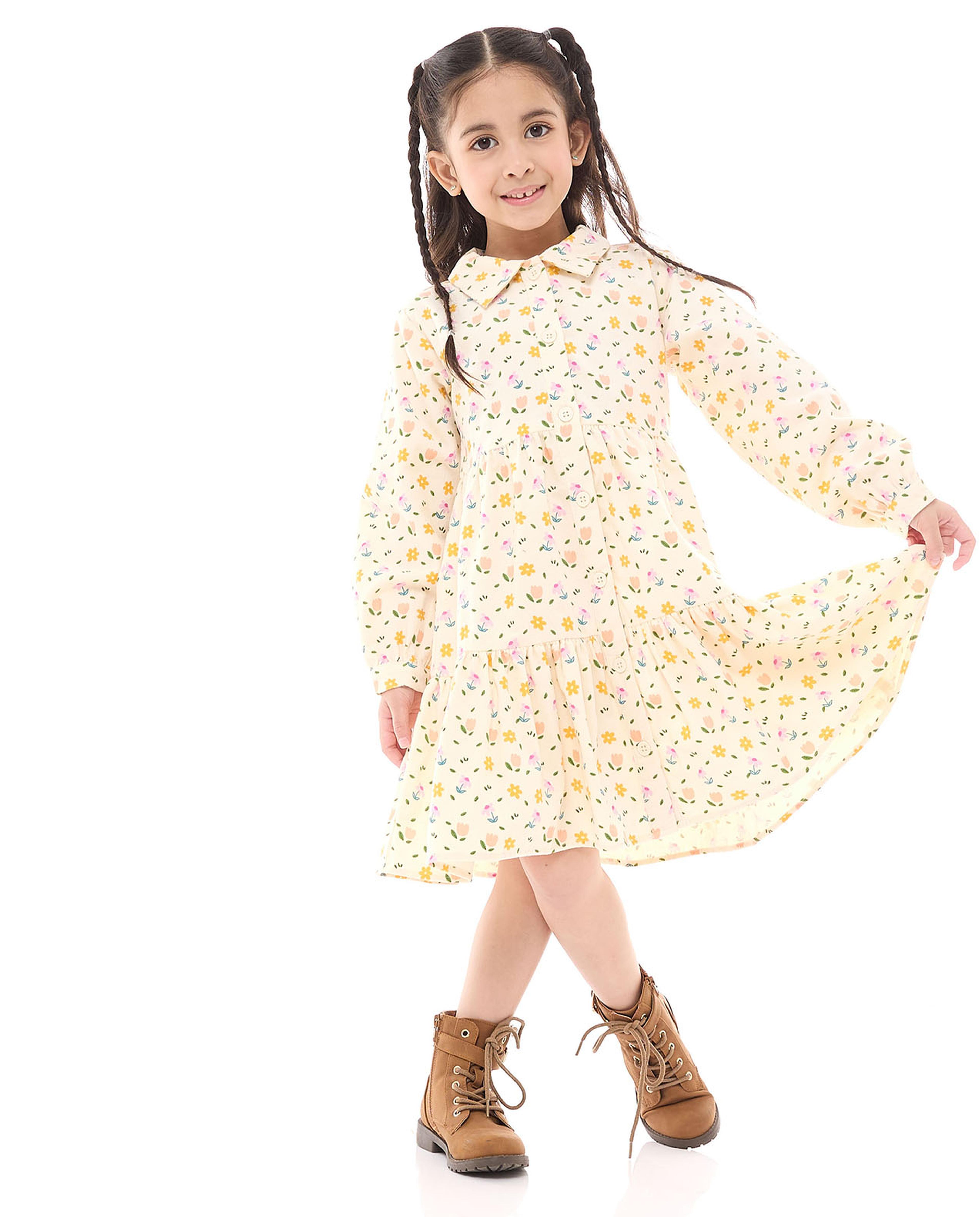 Floral Printed Tiered Shirt Dress