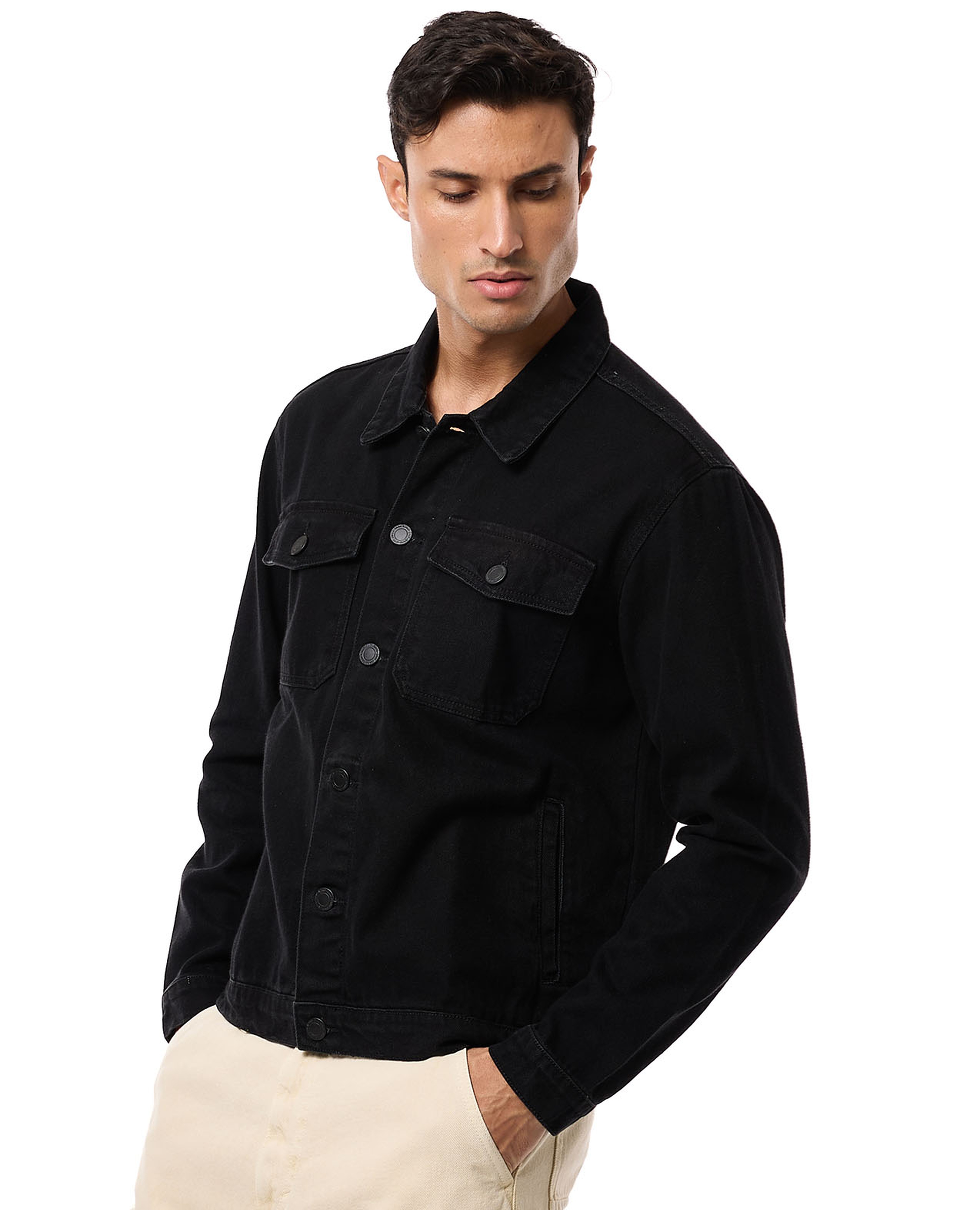 Pocket Detail Denim Jacket with Button Closure