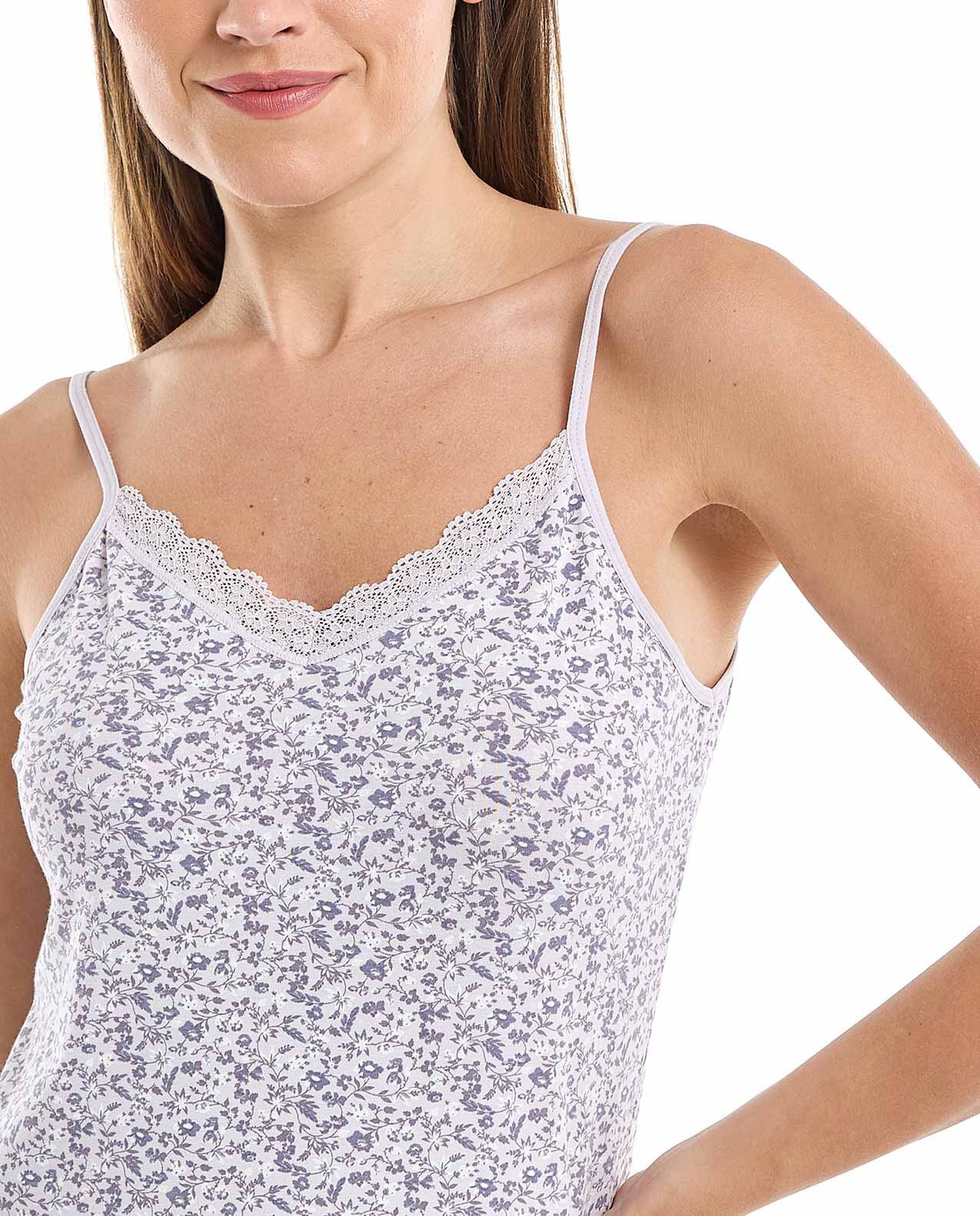Printed Camisole with Lace Trim