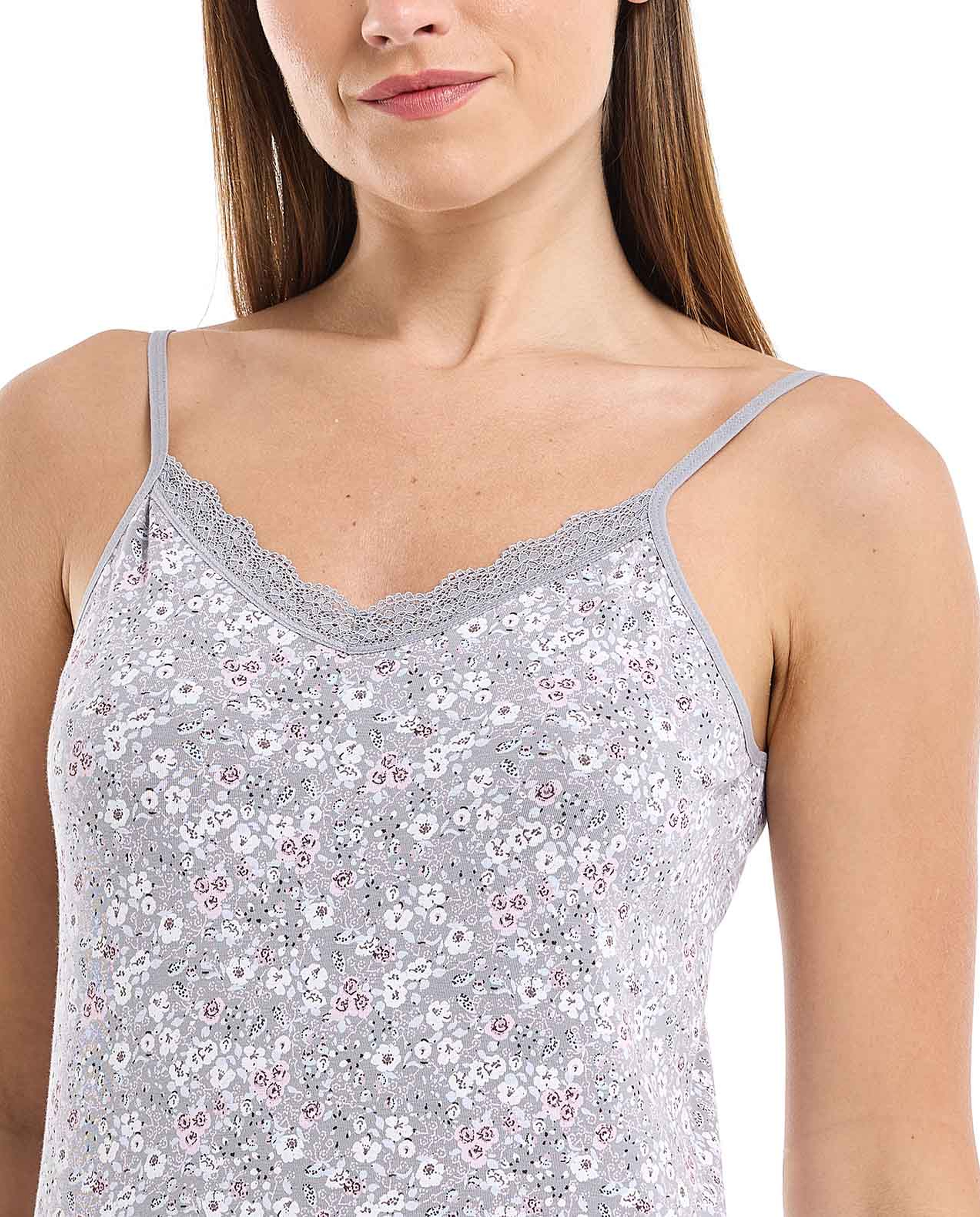 Printed Camisole with Lace Trim