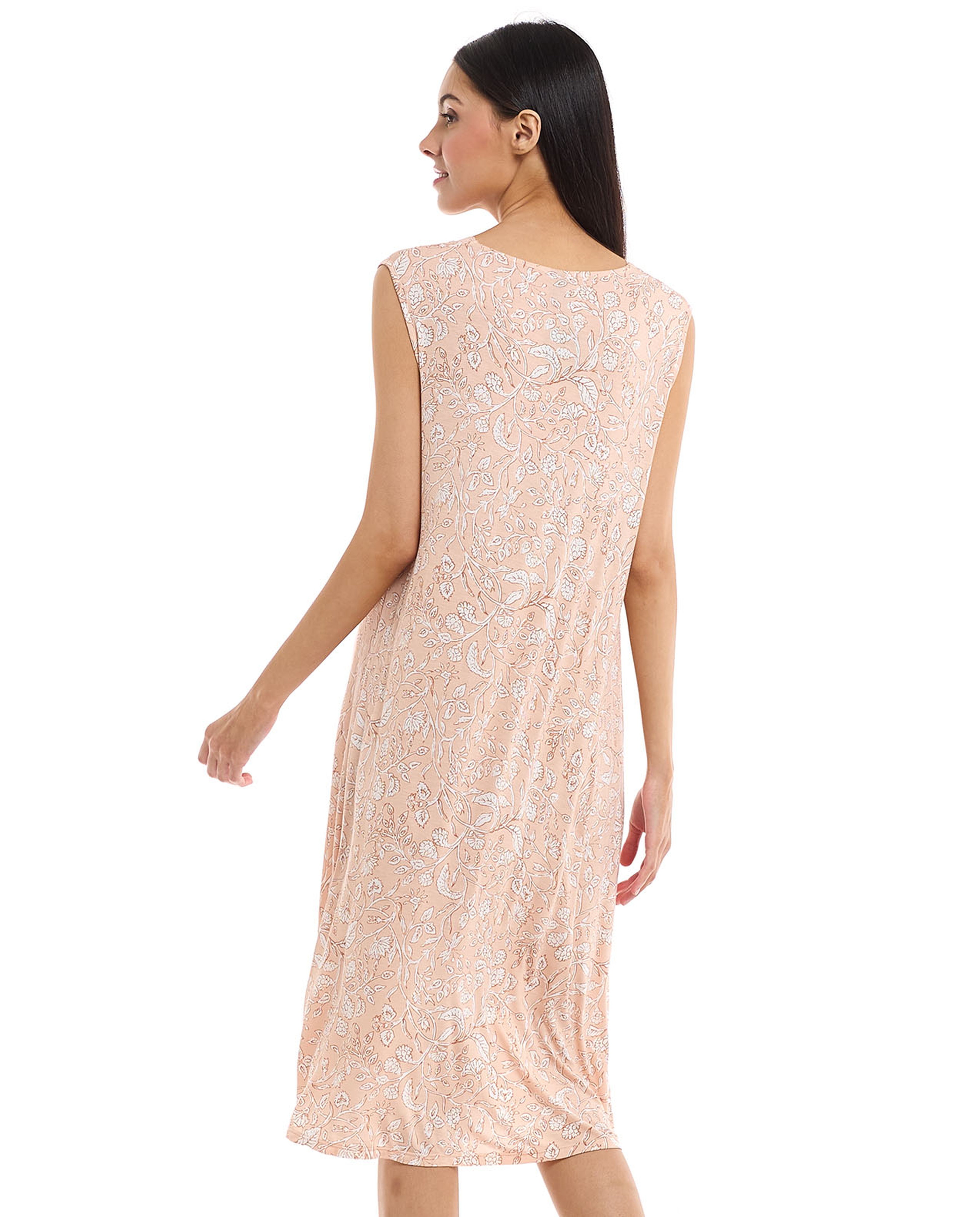 Printed Sleeveless Nightgown with V-Neck