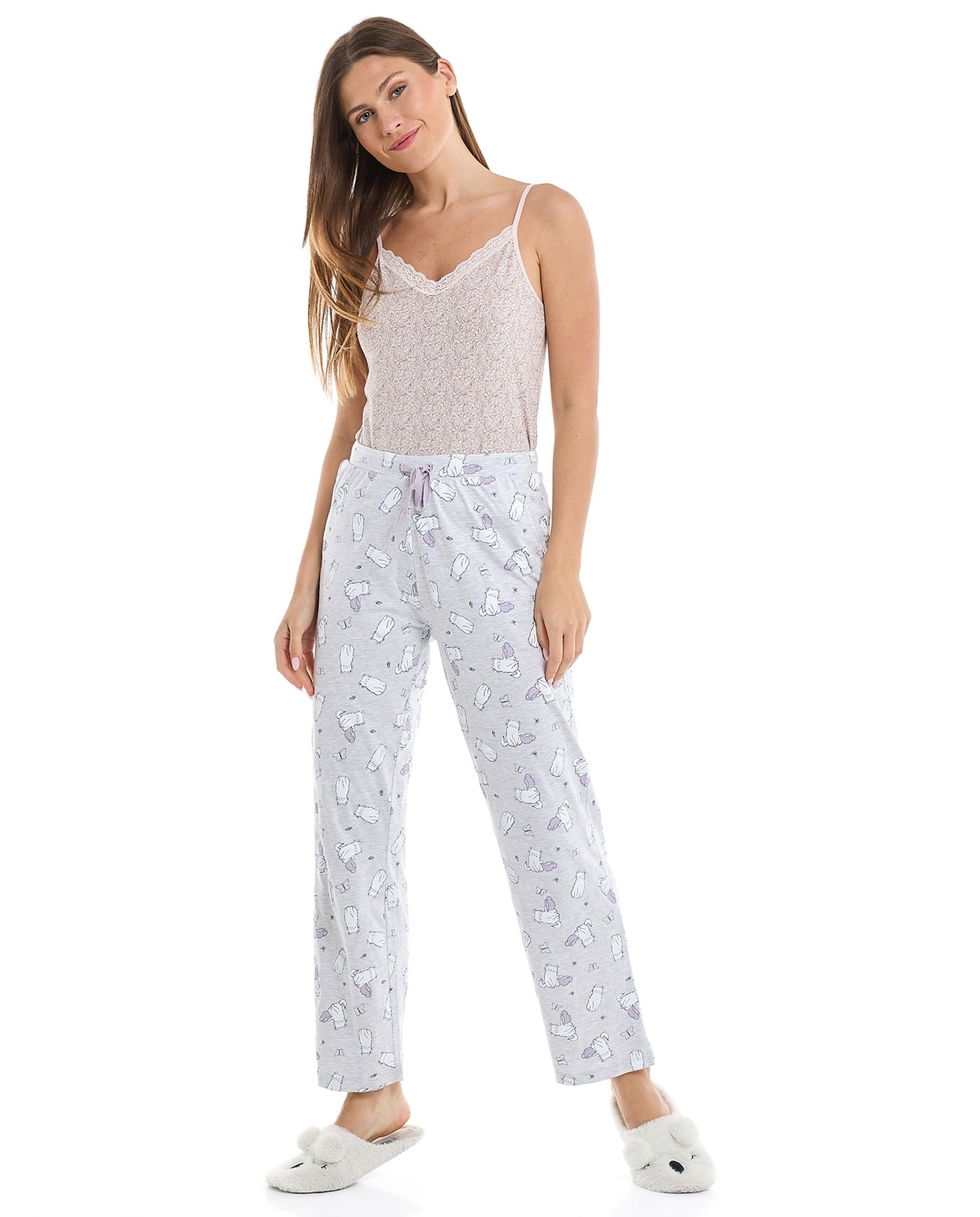 Printed Camisole with Lace Trim