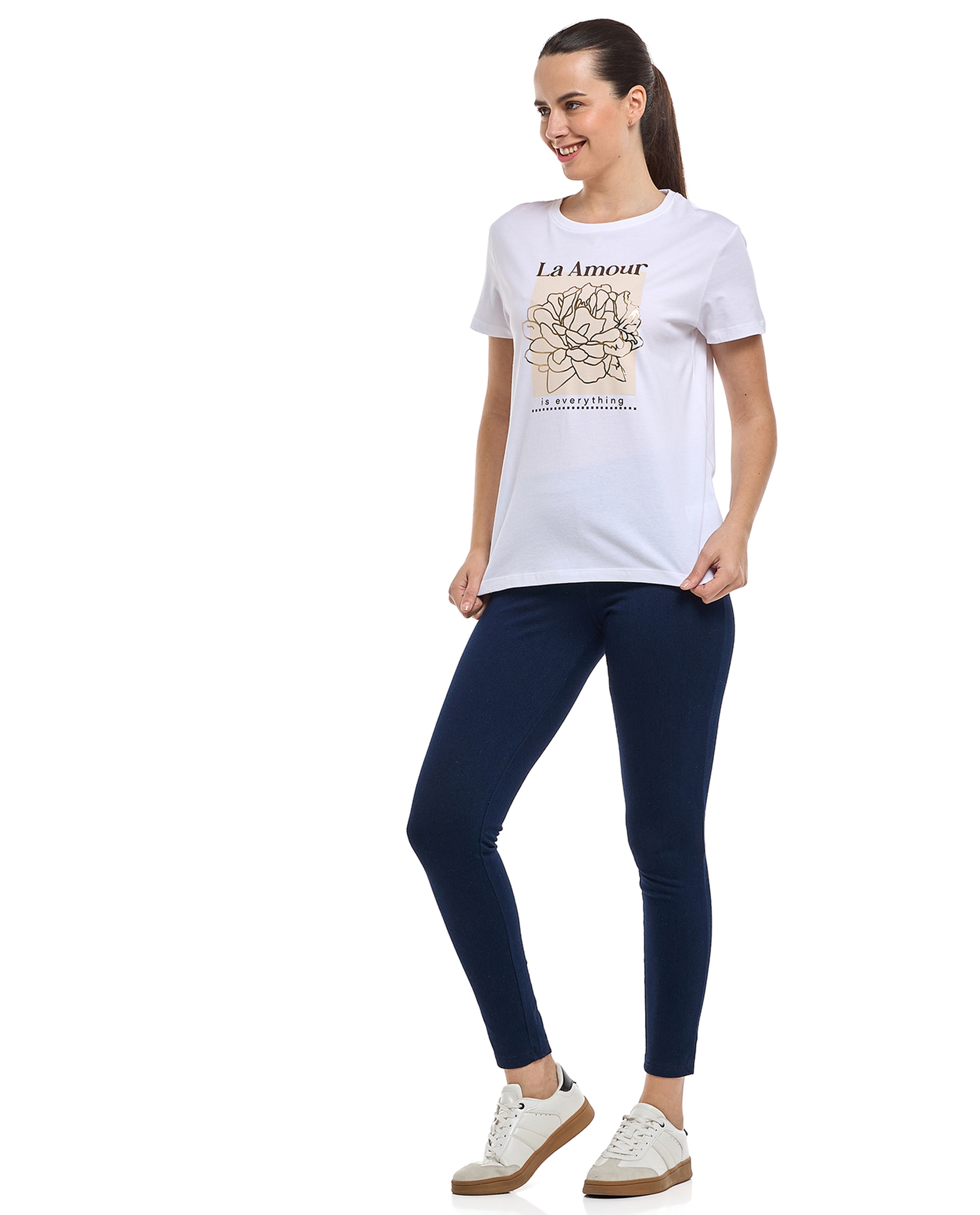 Washed Jeggings with Elastic Waist