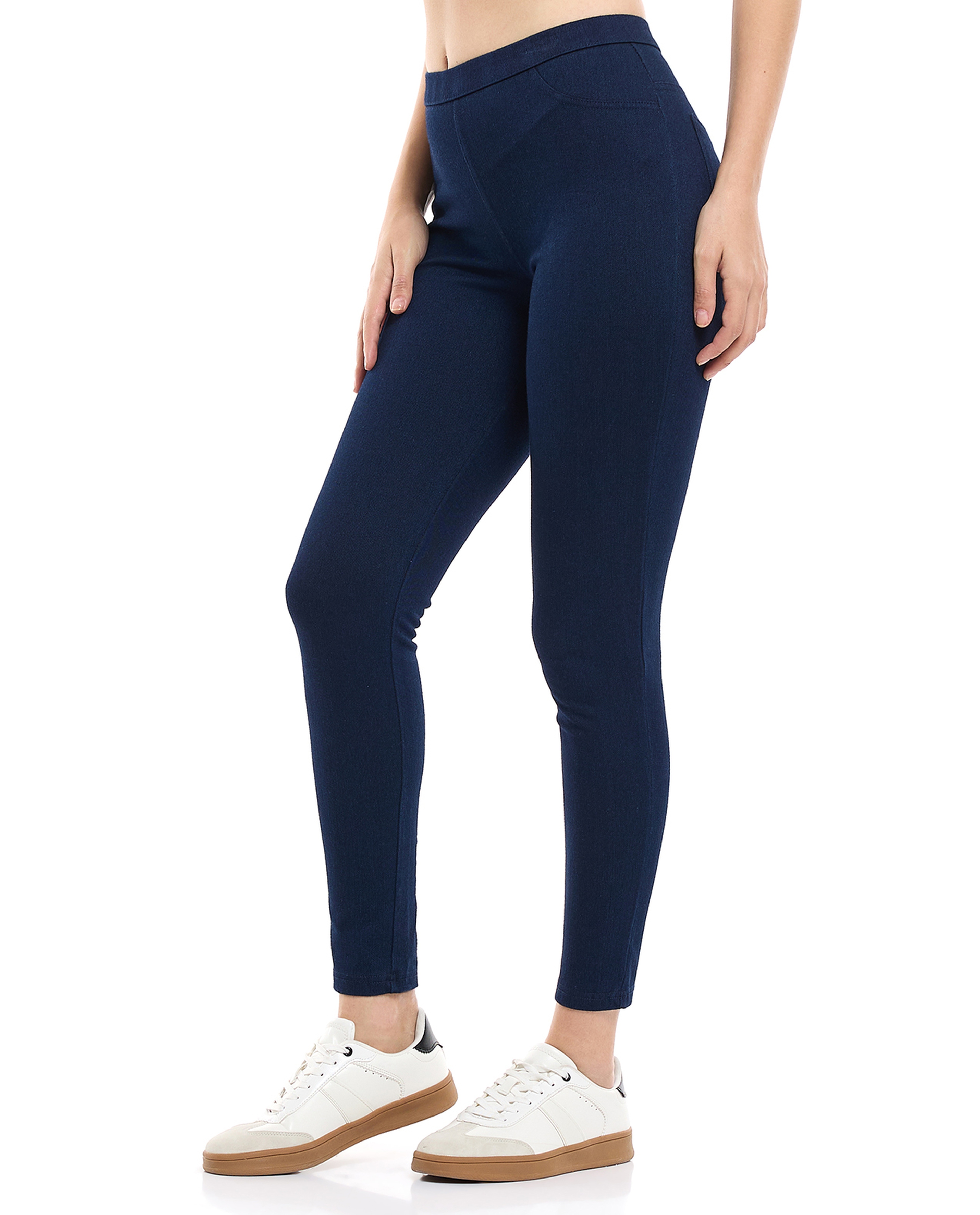 Washed Jeggings with Elastic Waist