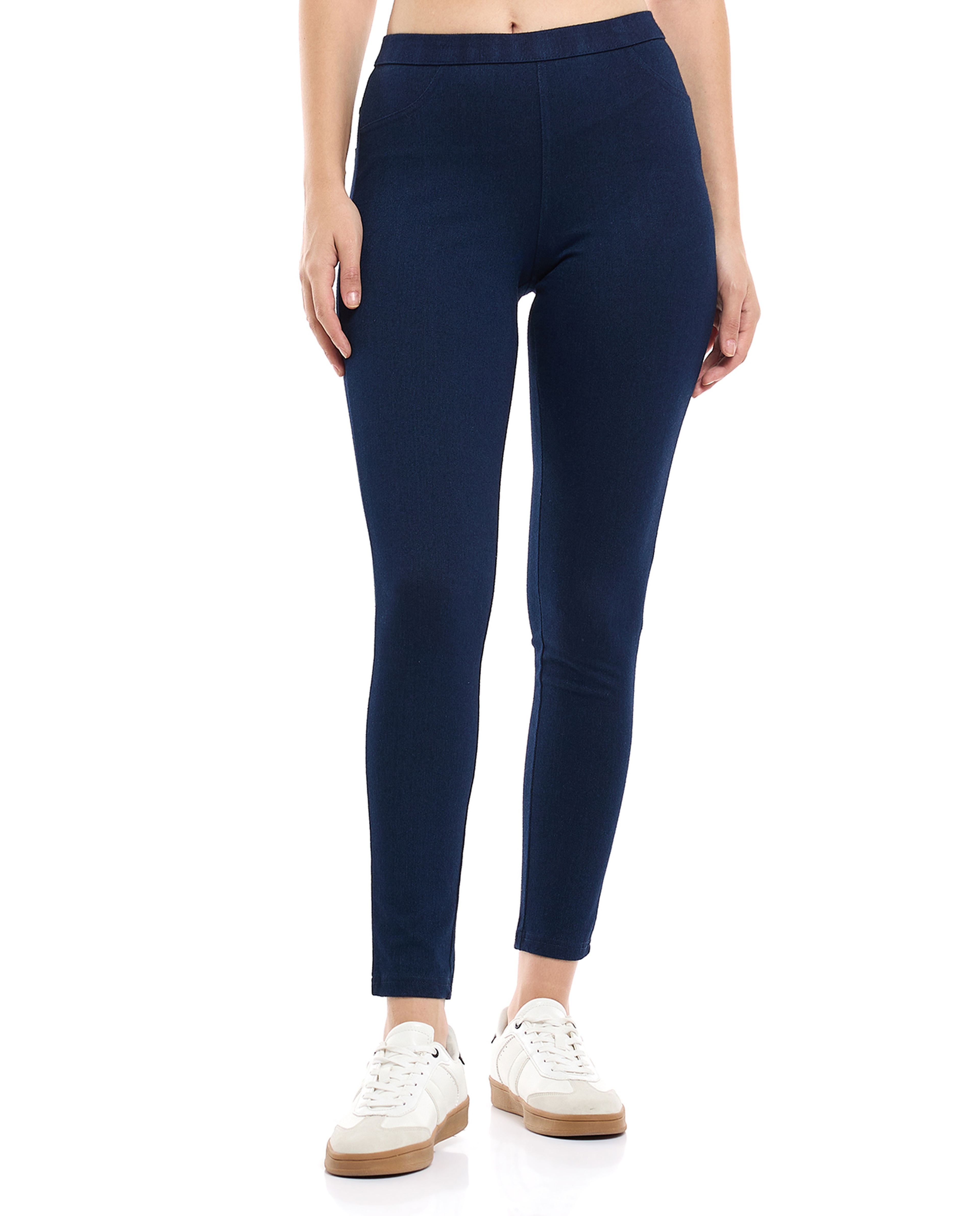 Washed Jeggings with Elastic Waist