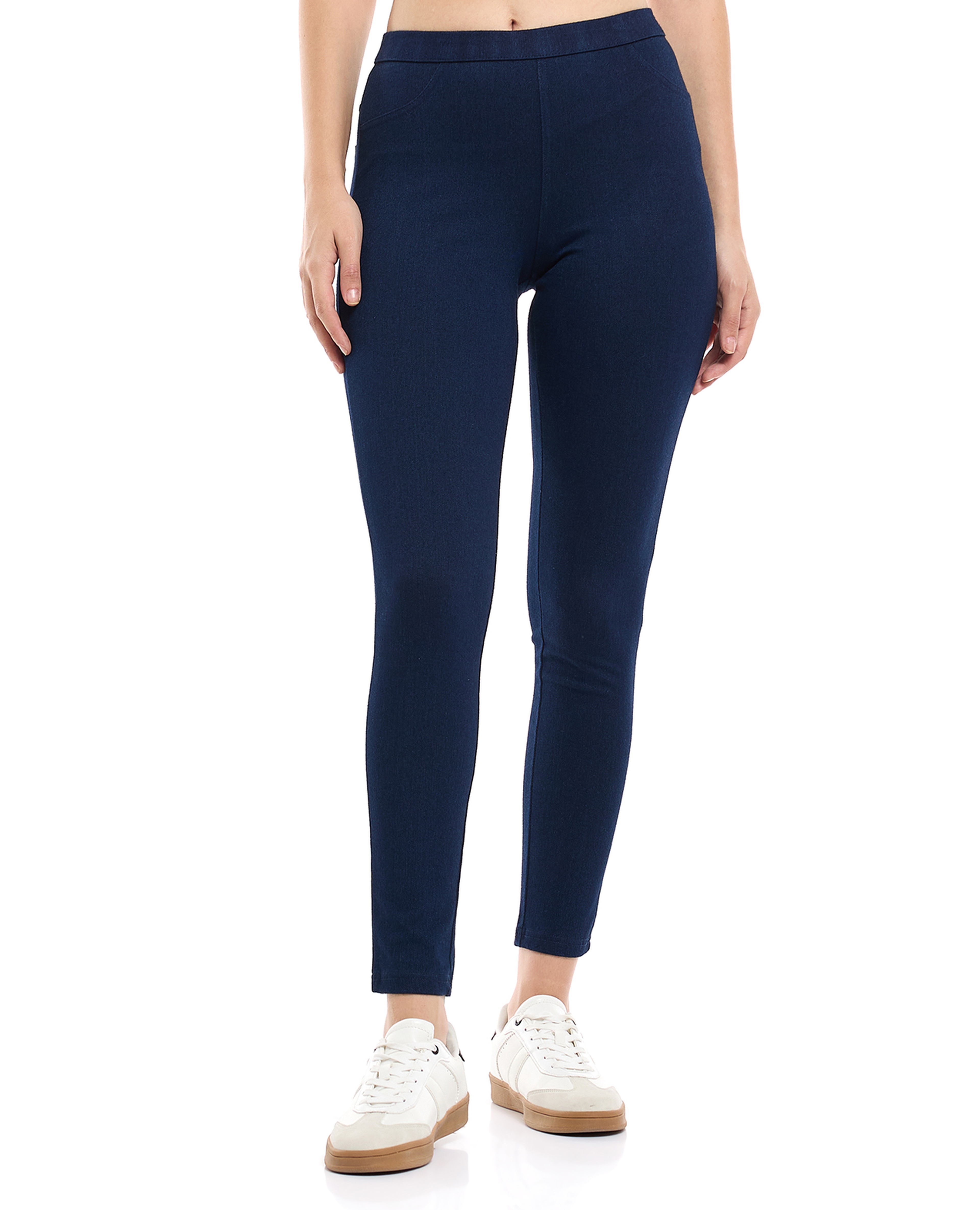 Washed Jeggings with Elastic Waist