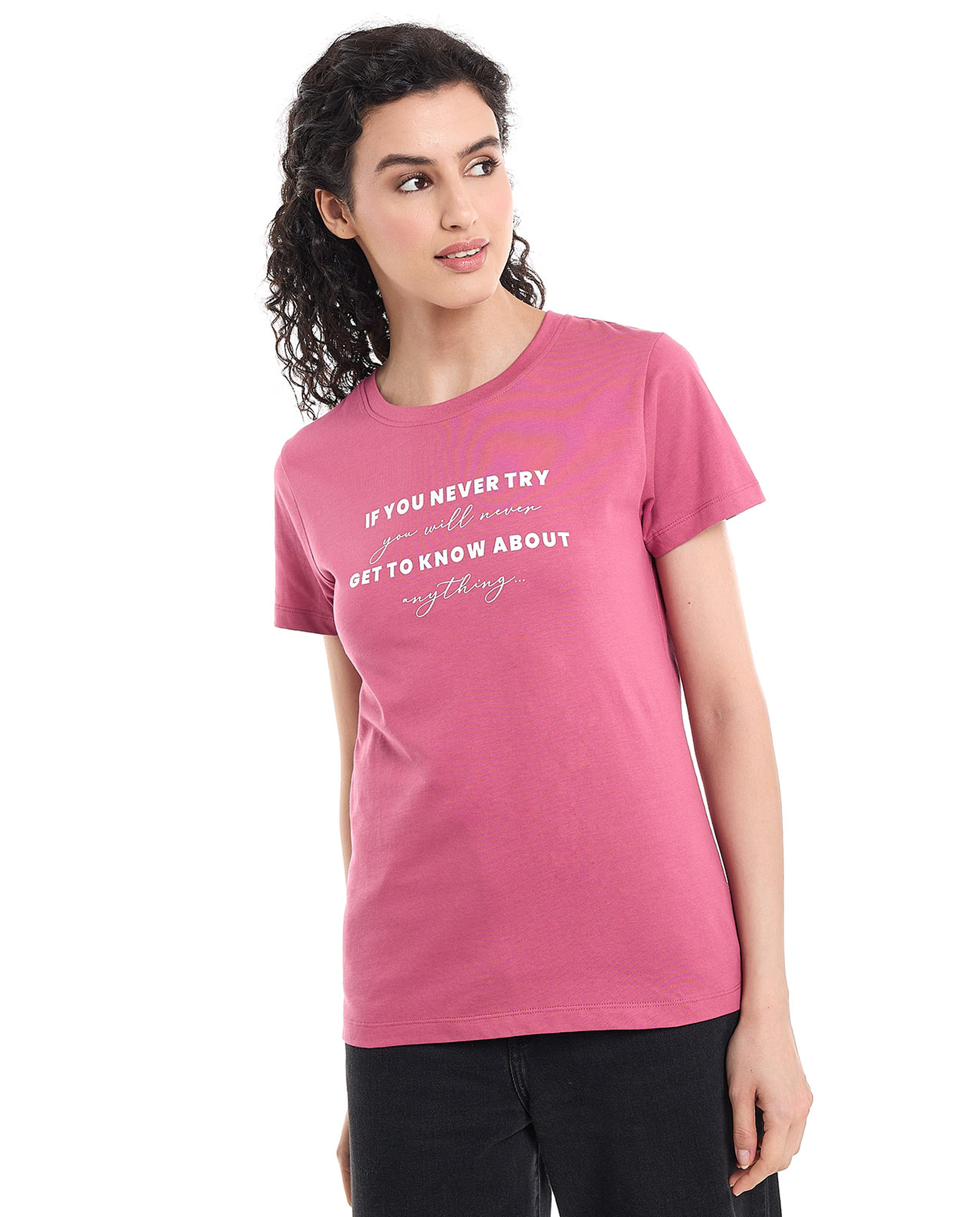 Typography Print T-Shirt with Crew Neck and Short Sleeves