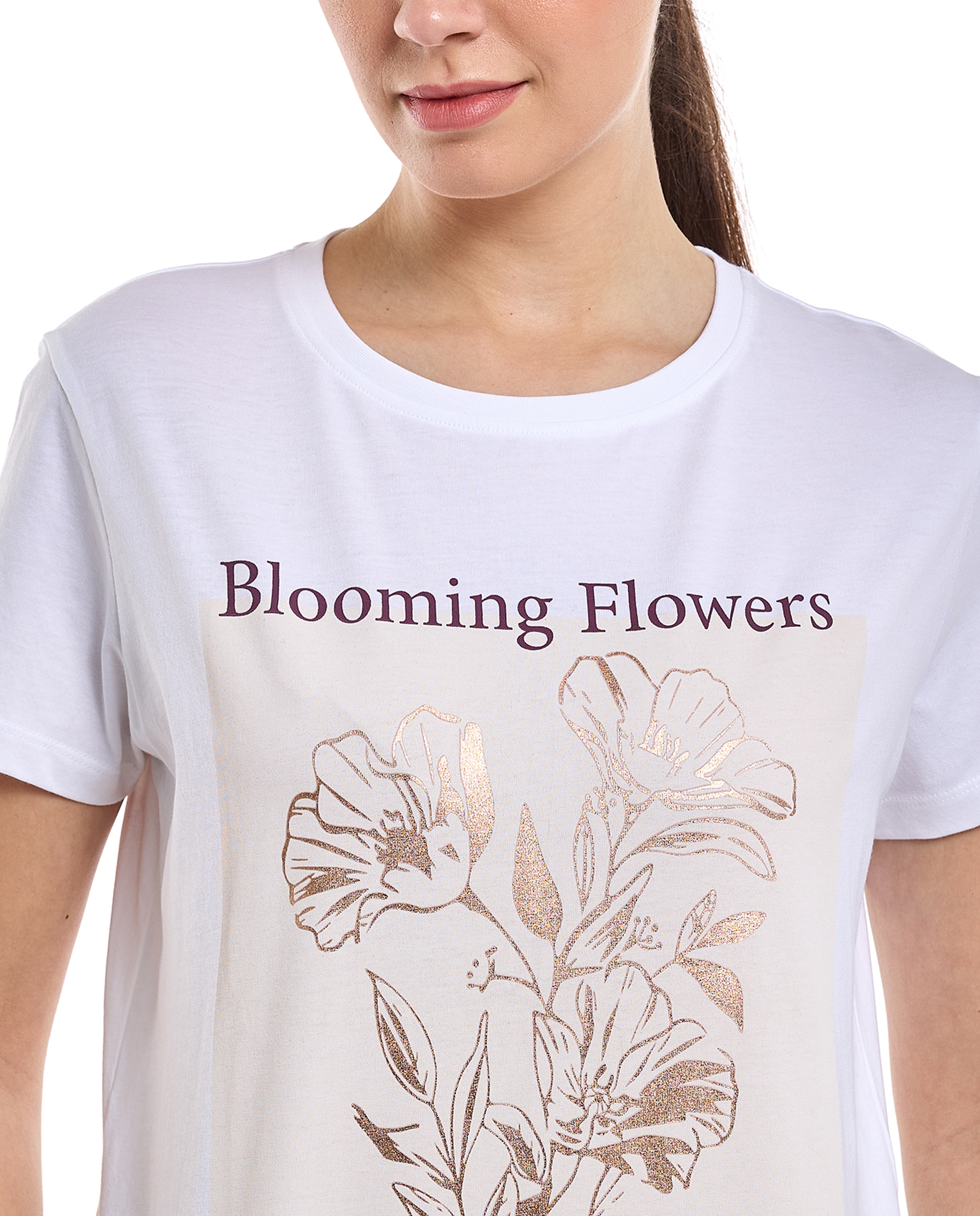 Graphic Print T-Shirt with Crew Neck and Short Sleeves