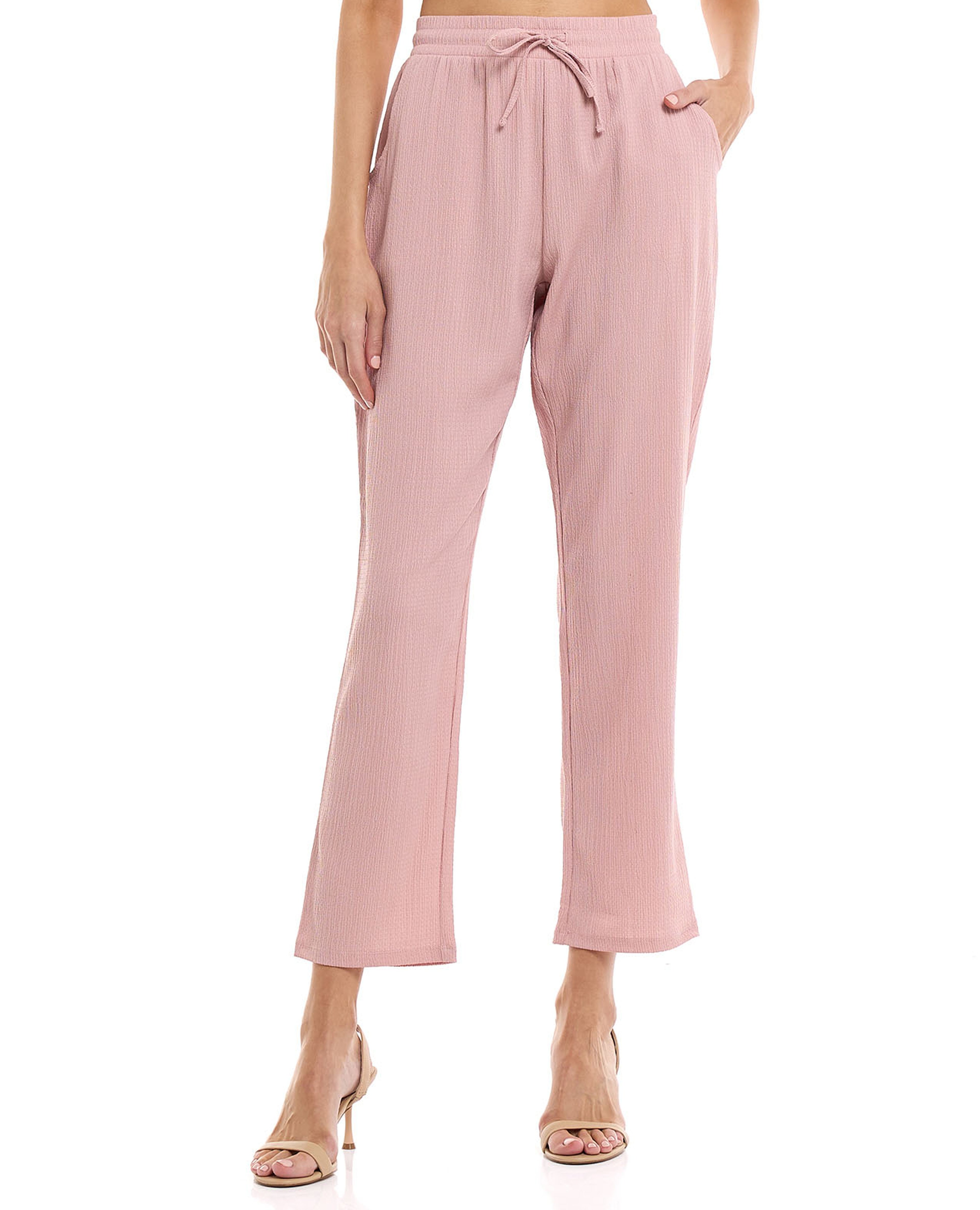 Textured Pants with Drawstring Waist