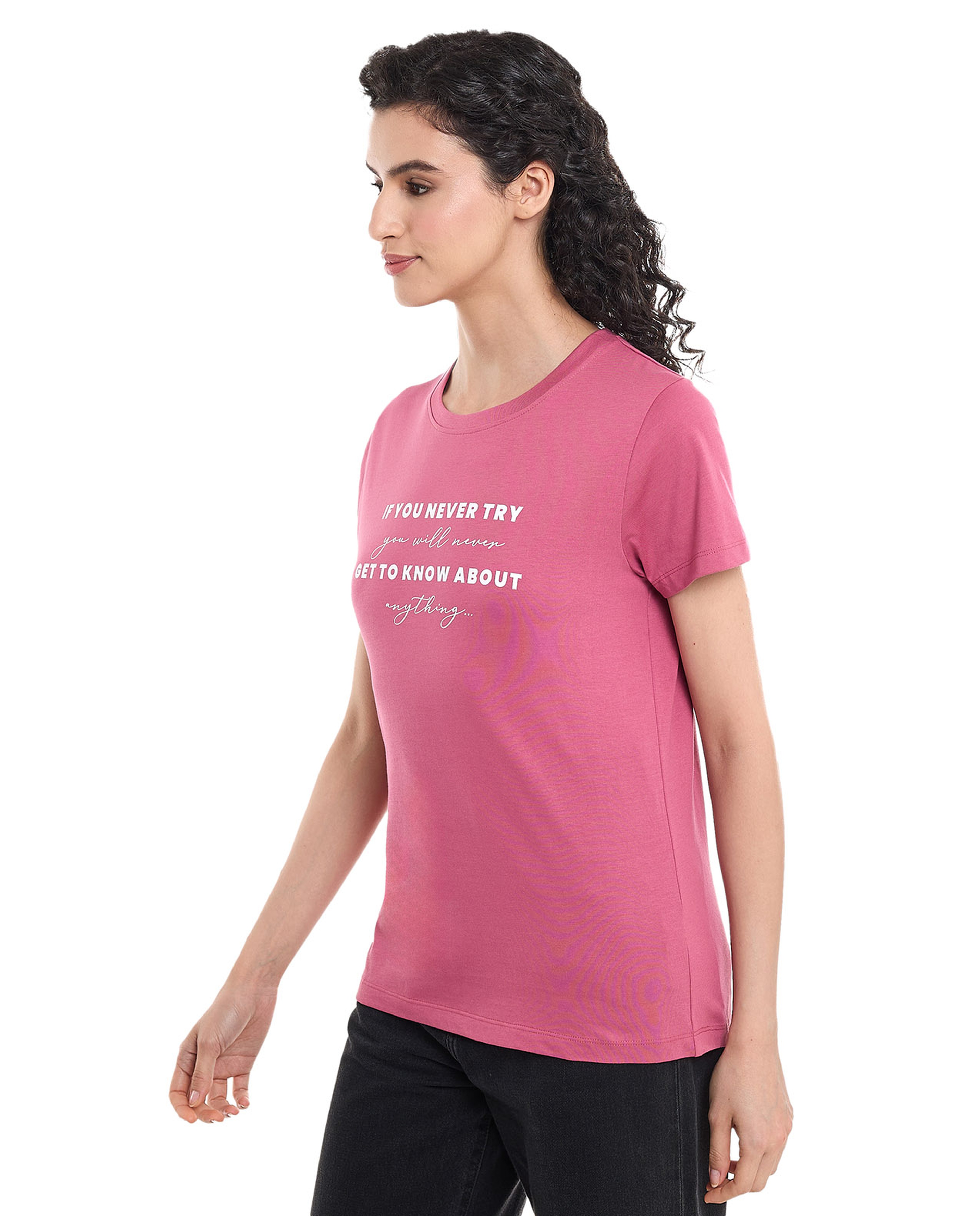 Typography Print T-Shirt with Crew Neck and Short Sleeves