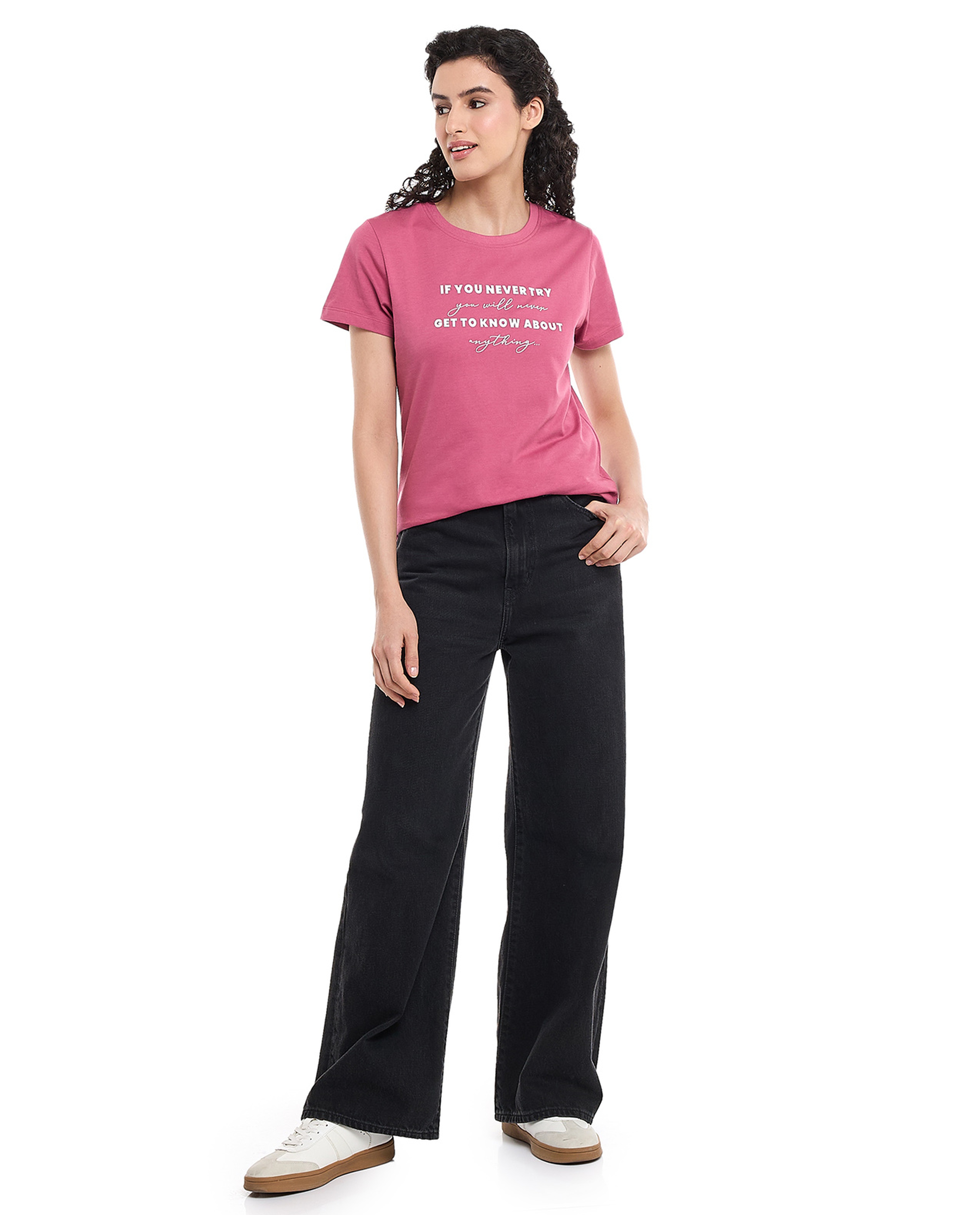 Typography Print T-Shirt with Crew Neck and Short Sleeves