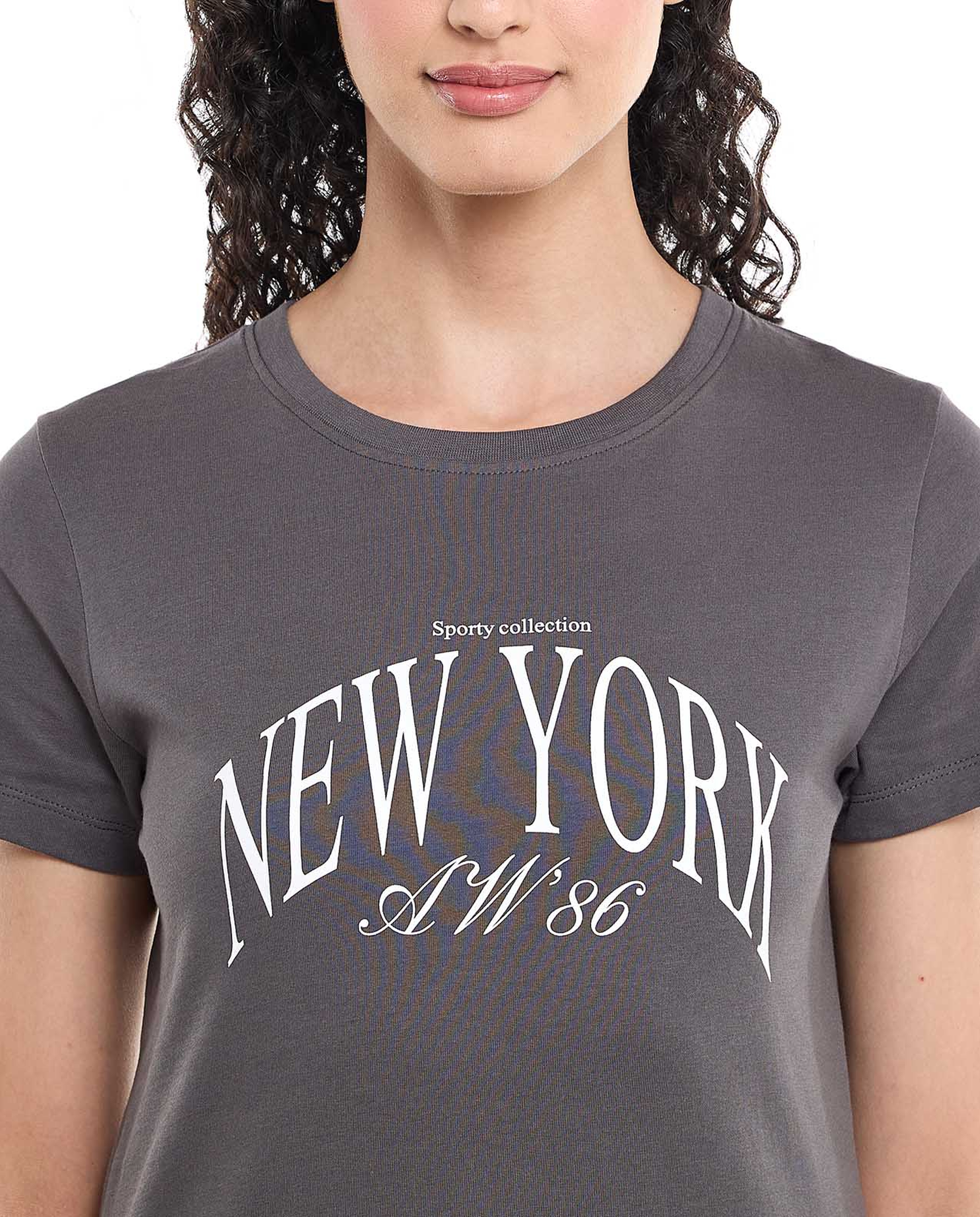 Typography Print T-Shirt with Crew Neck and Short Sleeves