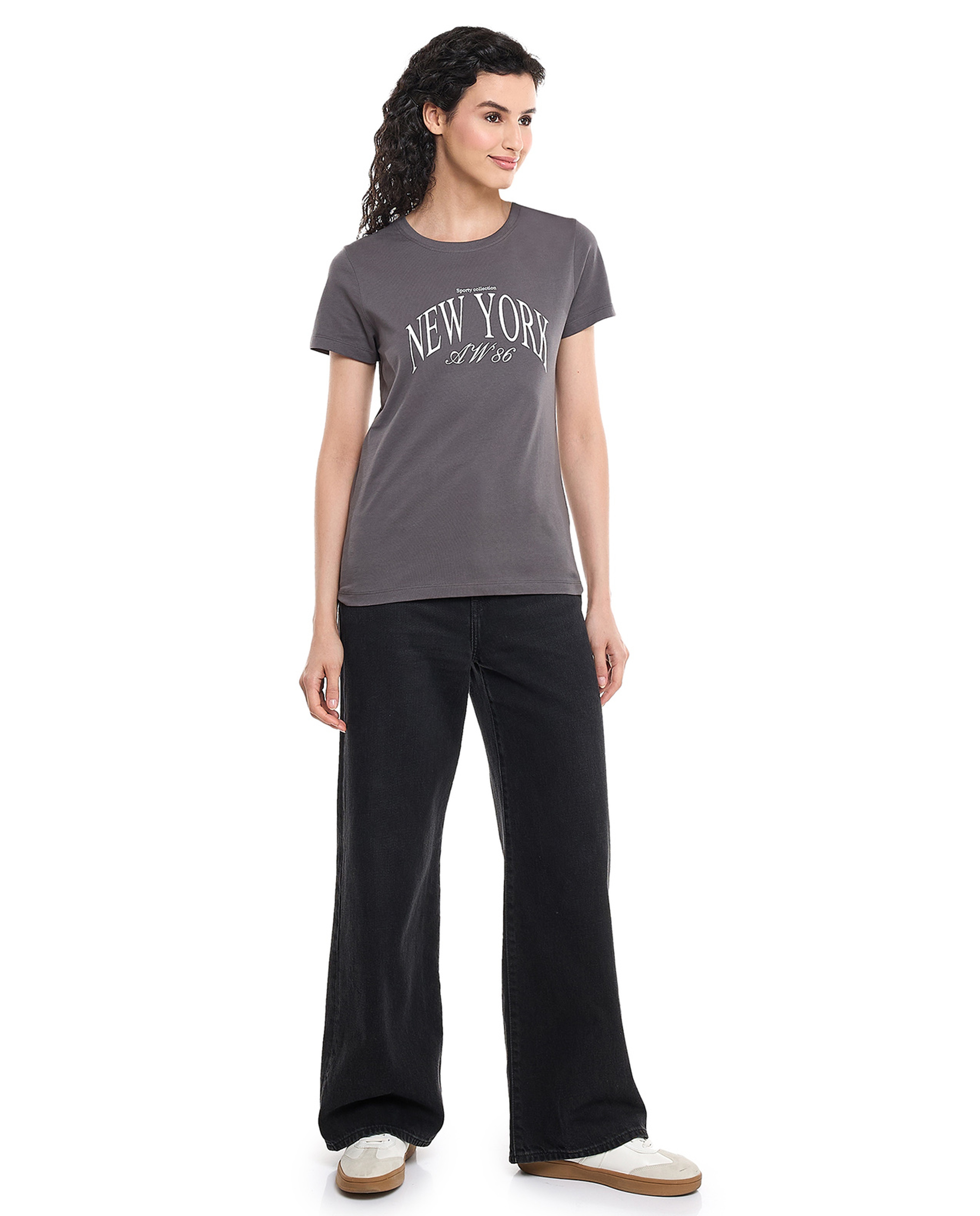 Typography Print T-Shirt with Crew Neck and Short Sleeves