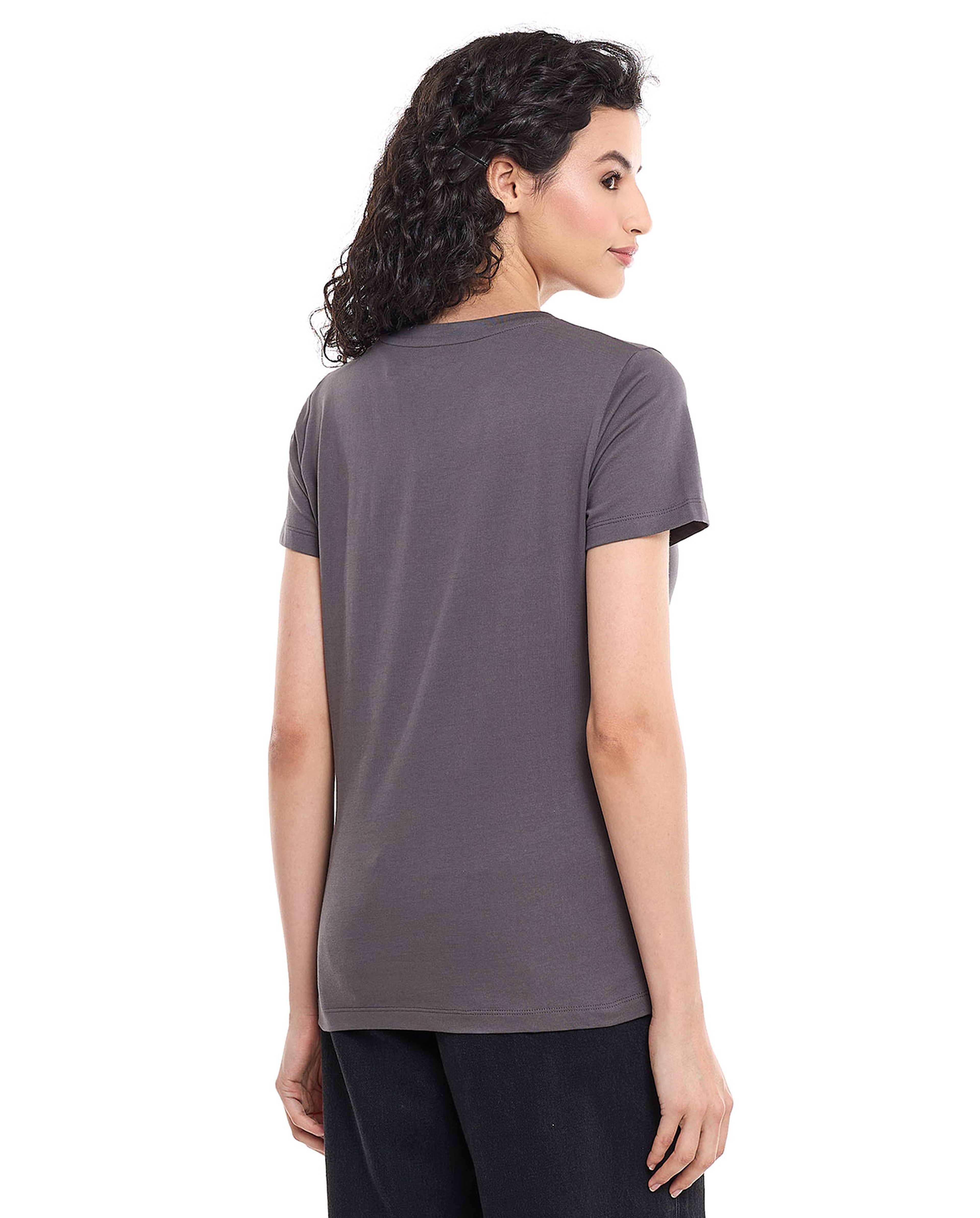 Typography Print T-Shirt with Crew Neck and Short Sleeves