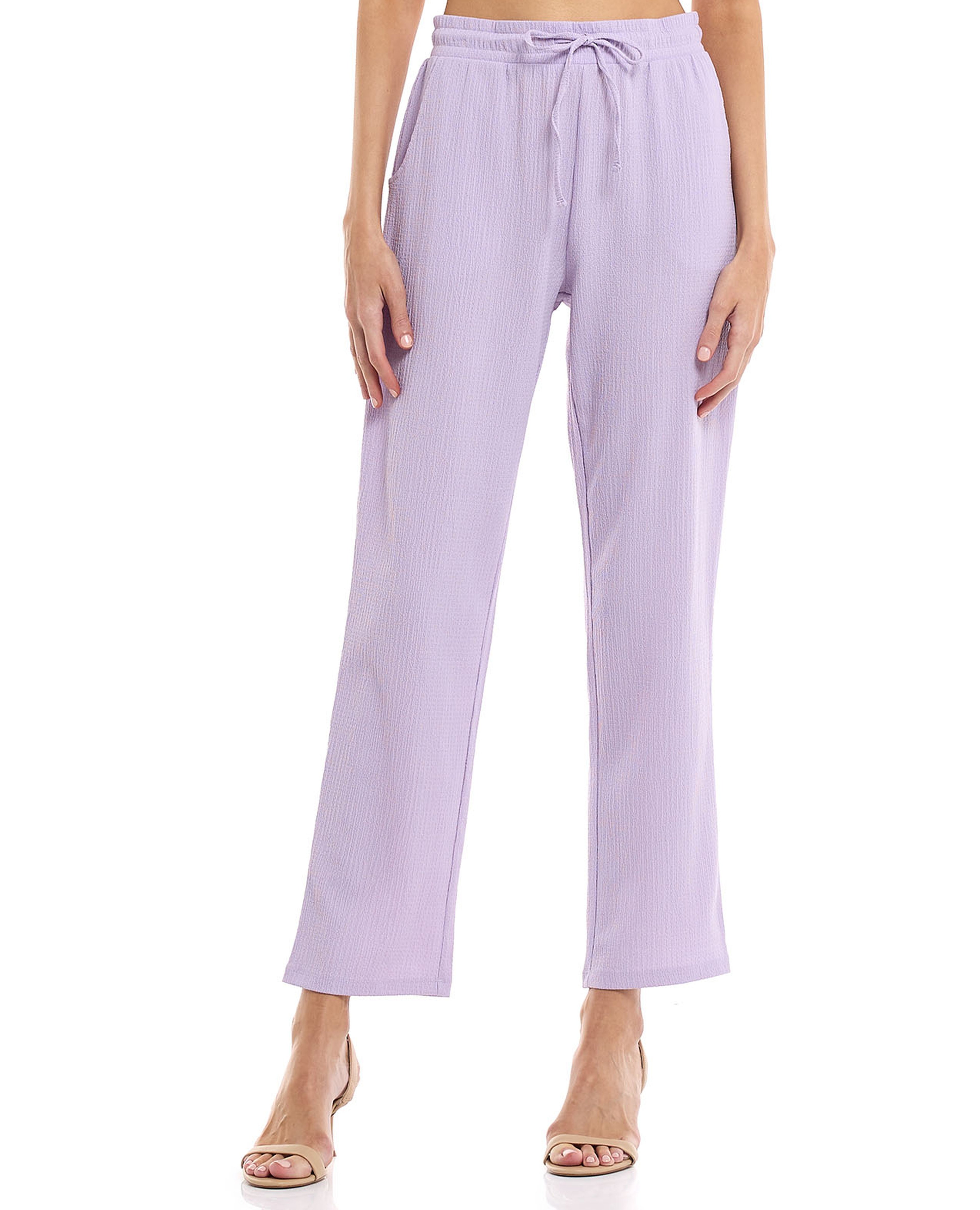 Textured Pants with Drawstring Waist
