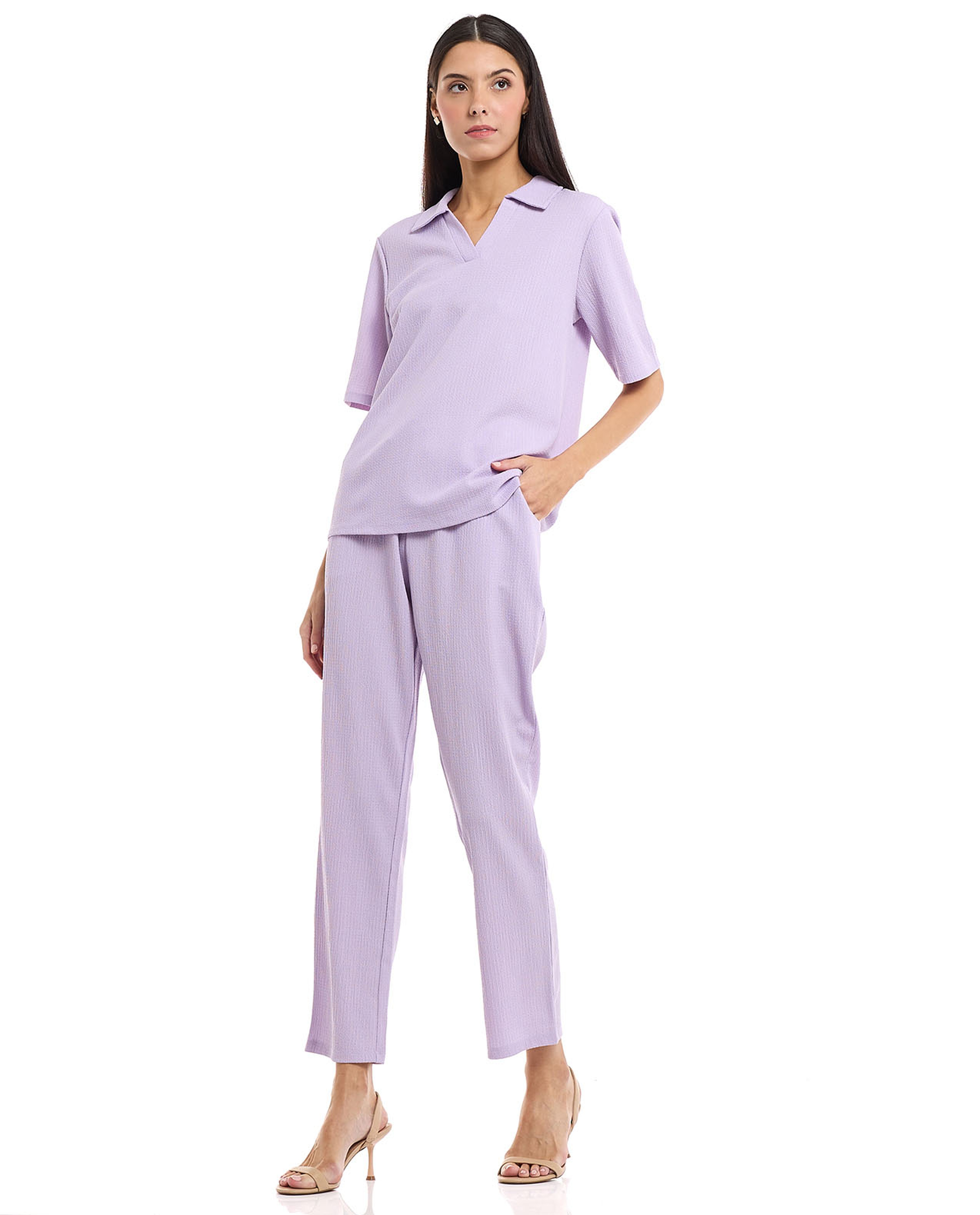 Textured Pants with Drawstring Waist