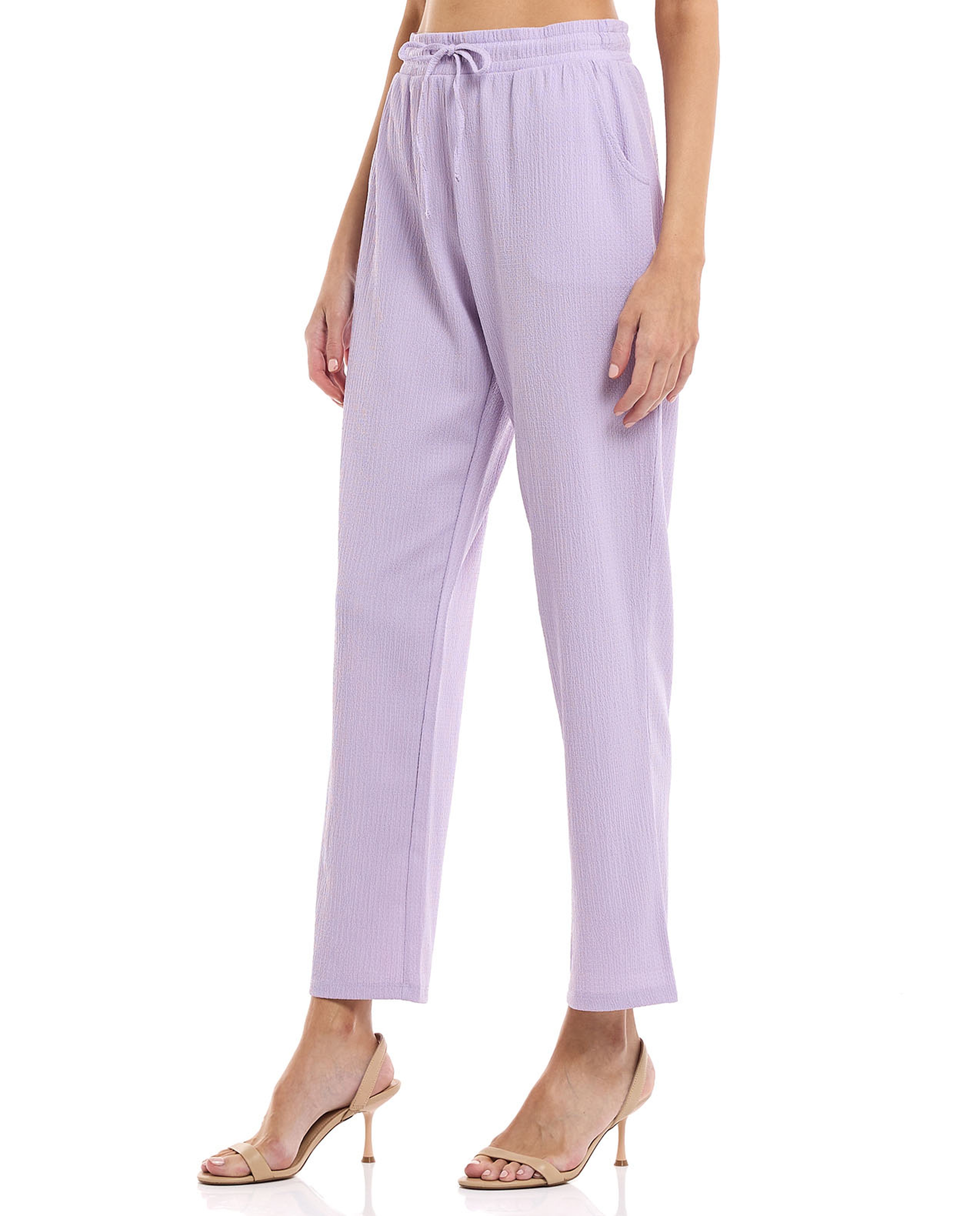 Textured Pants with Drawstring Waist